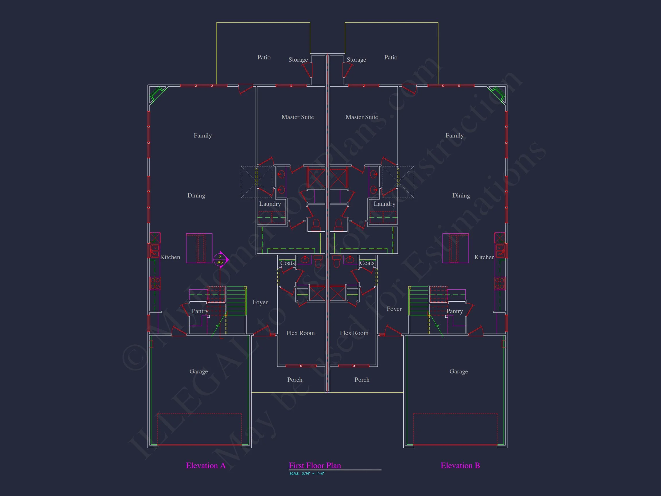 16-1064 HOUSE PLAN - Traditional Ranch House Plan - 3-Bed, 2-Bath, 2,600 SF 6 Stunning Duplex house Plan with CAD Designs and Blueprints