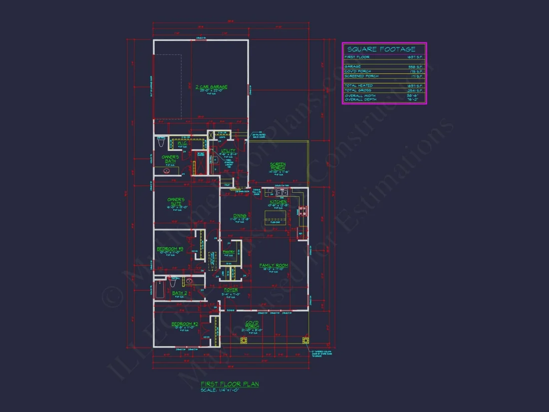 Craftsman Ranch house Plan with Detailed Floor Plan and CAD Designs