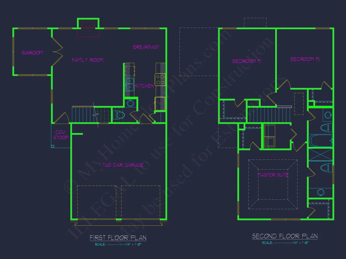 Efficient 2-Story house Plan with 3 Bedrooms and CAD Design