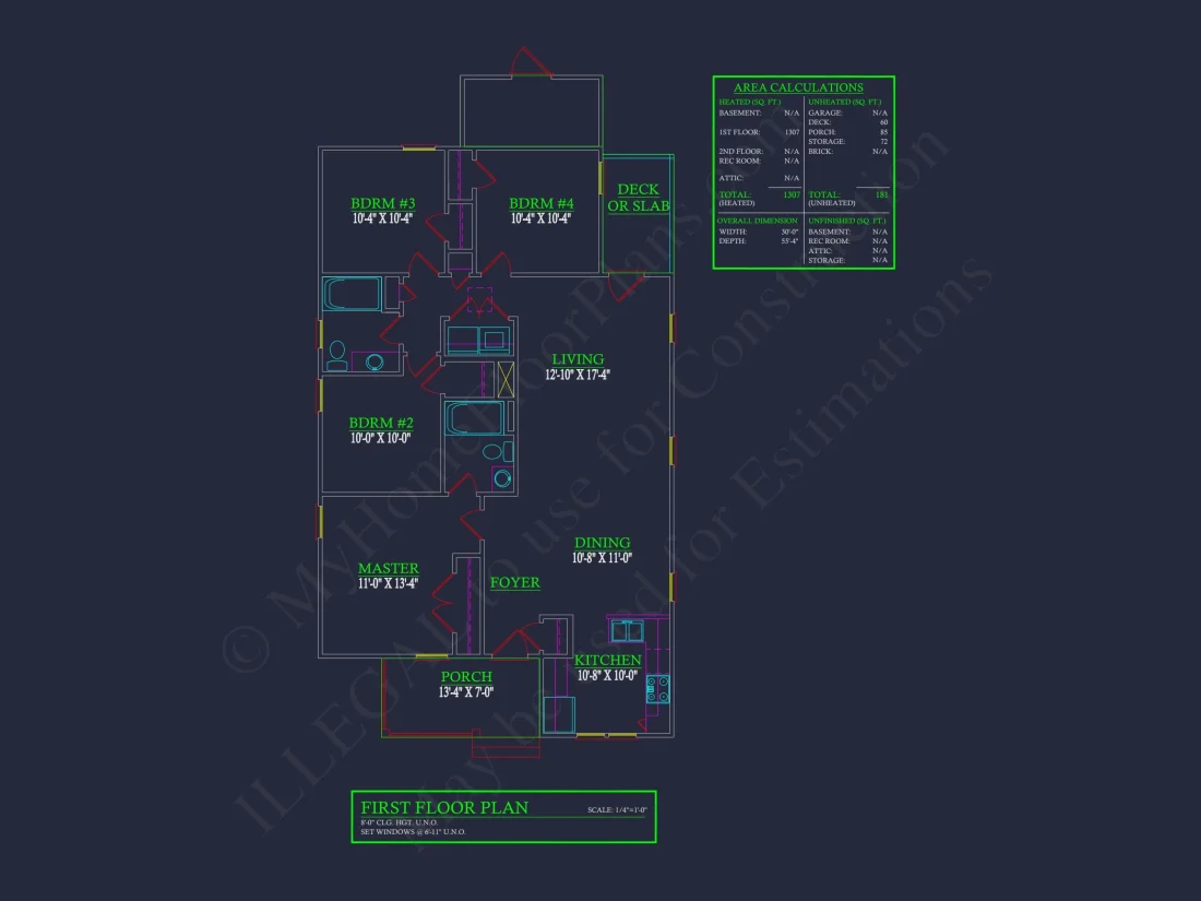 Modern 4-Bedroom house Floor Plan with CAD Designs & Blueprint