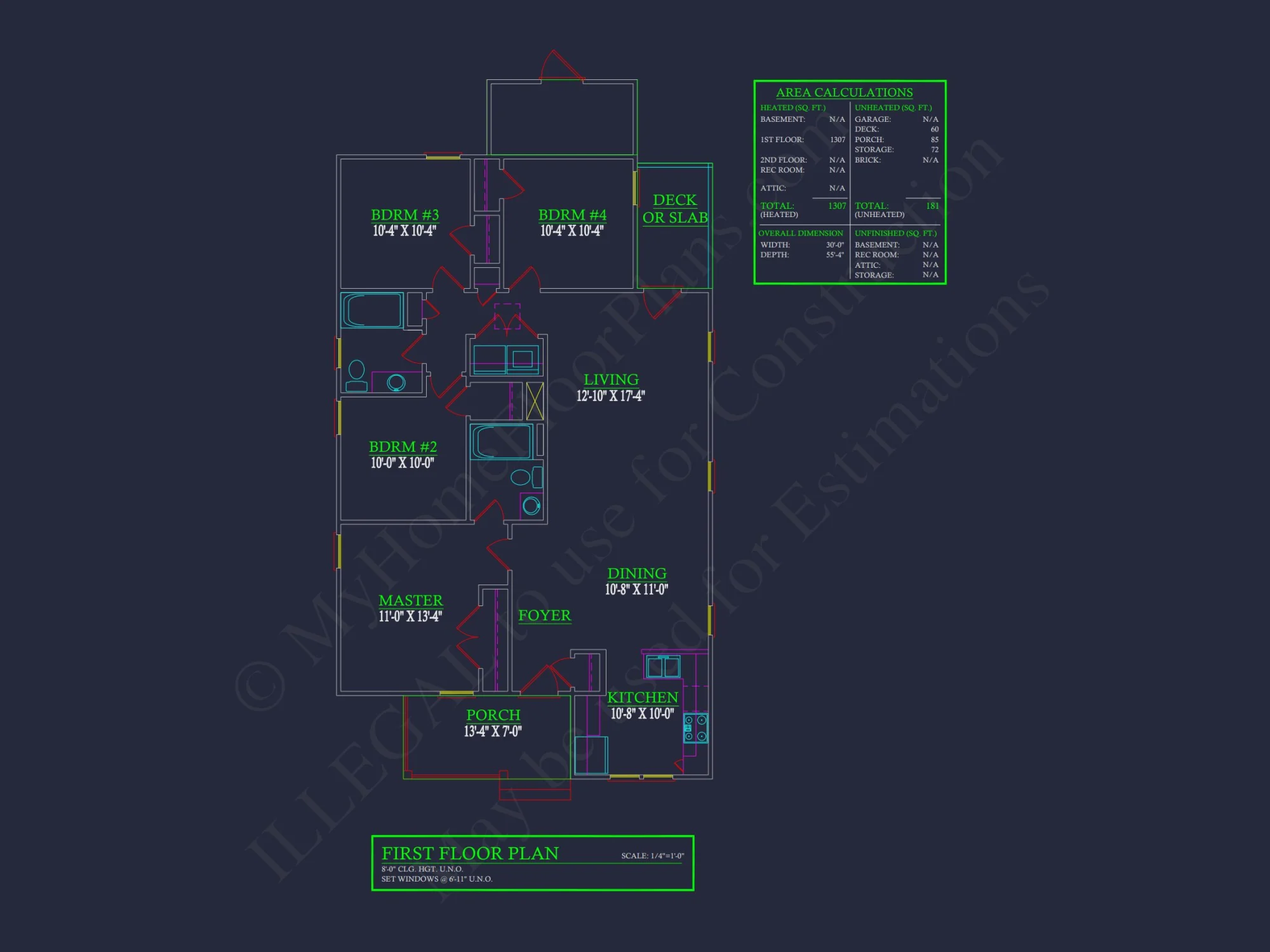 Modern 4-Bedroom house Floor Plan with CAD Designs & Blueprint