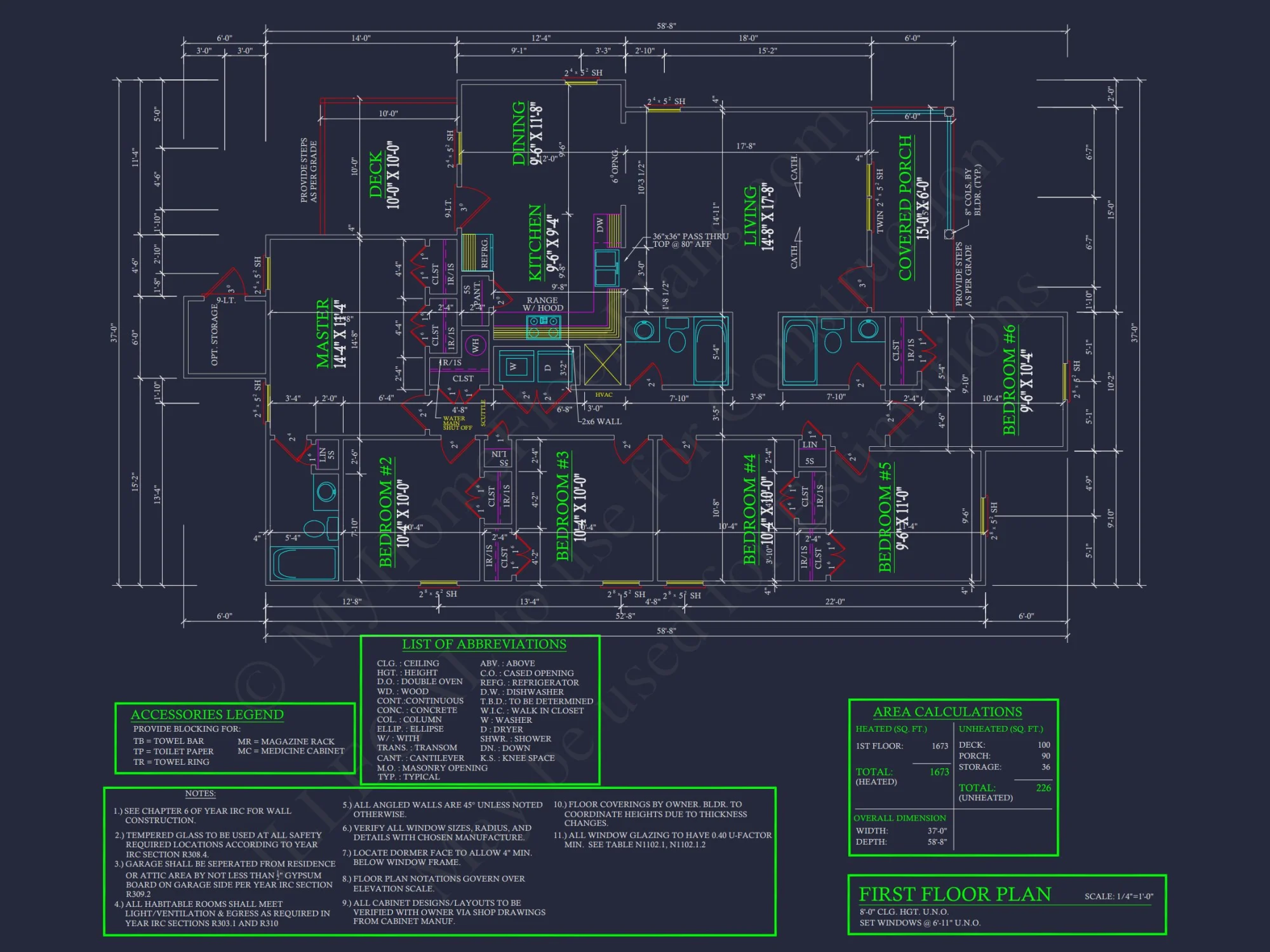 Affordable Ranch house Floor Plan with 6 Bedrooms and CAD Designs