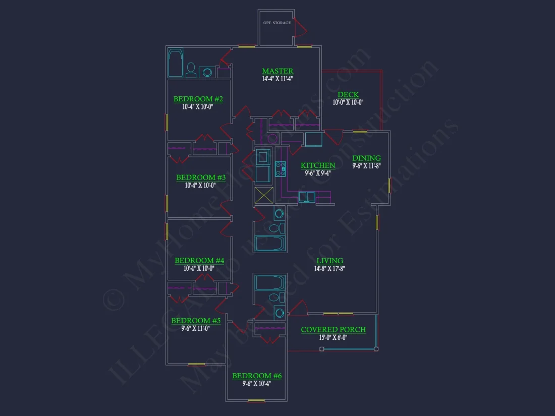 Affordable Ranch house Floor Plan with 6 Bedrooms and CAD Designs