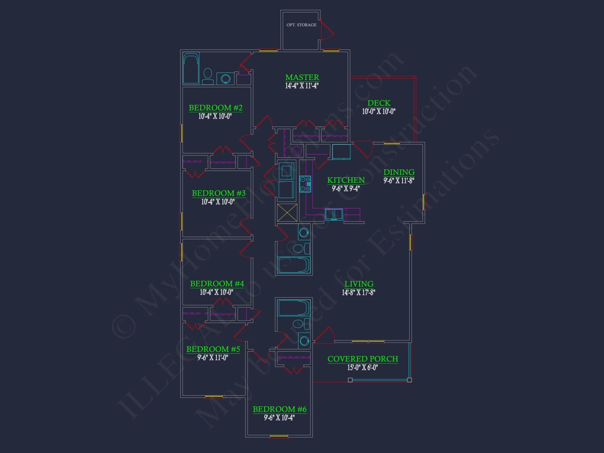 Affordable Ranch house Floor Plan with 6 Bedrooms and CAD Designs