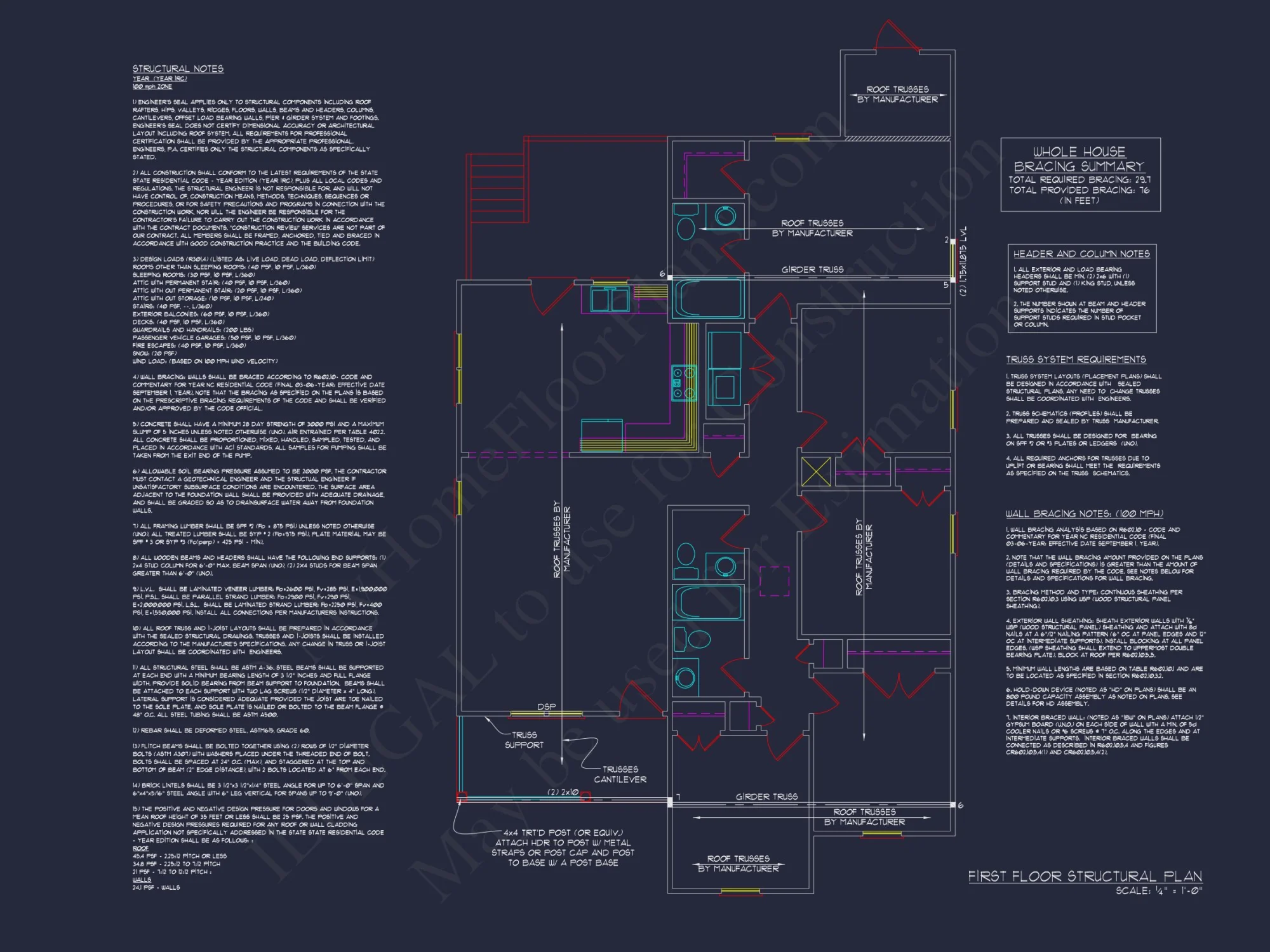 34' WIDE SINGLE STORY house FLOOR PLAN CAD BLUEPRINTS