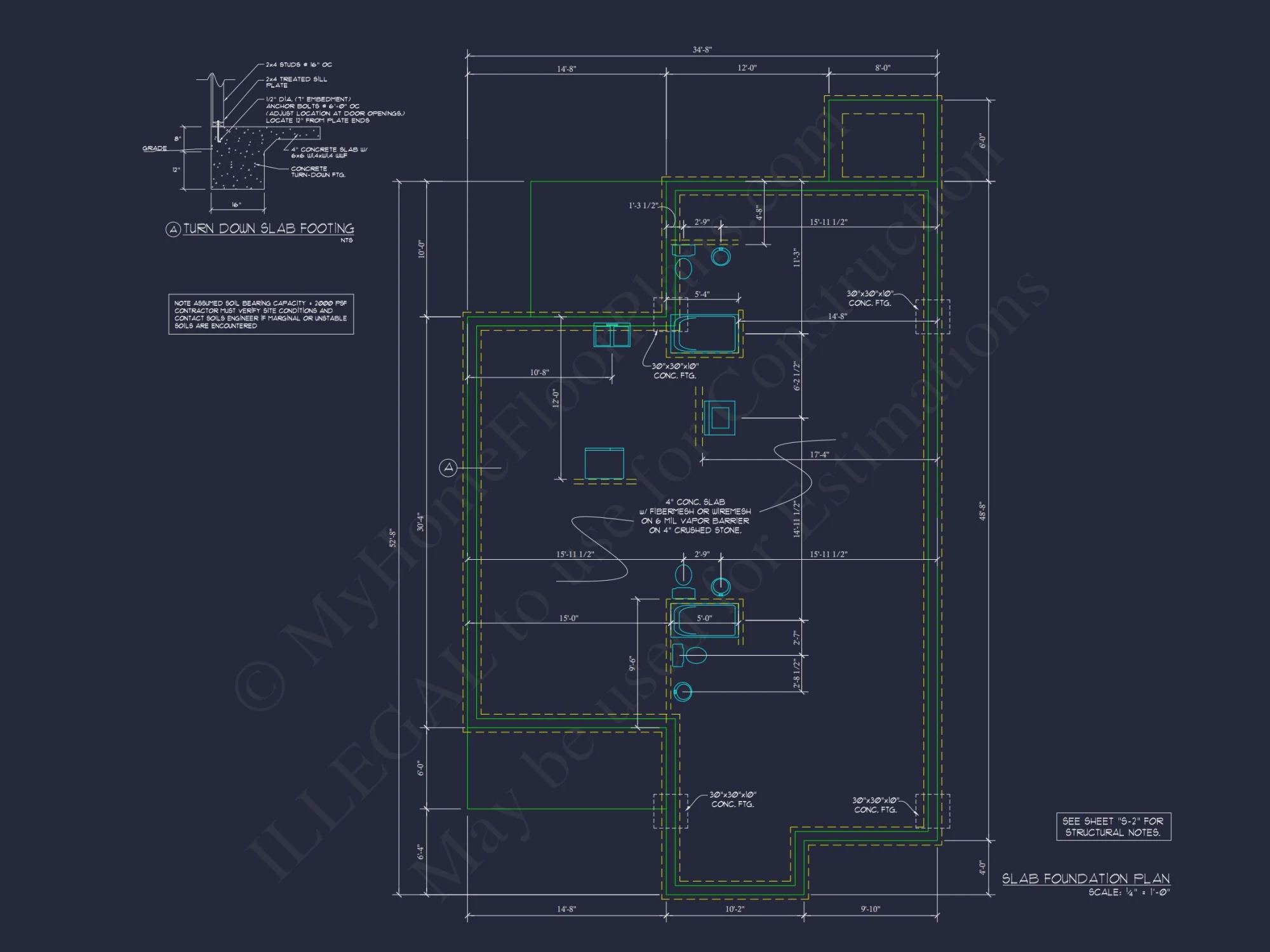 34' WIDE SINGLE STORY house FLOOR PLAN CAD BLUEPRINTS