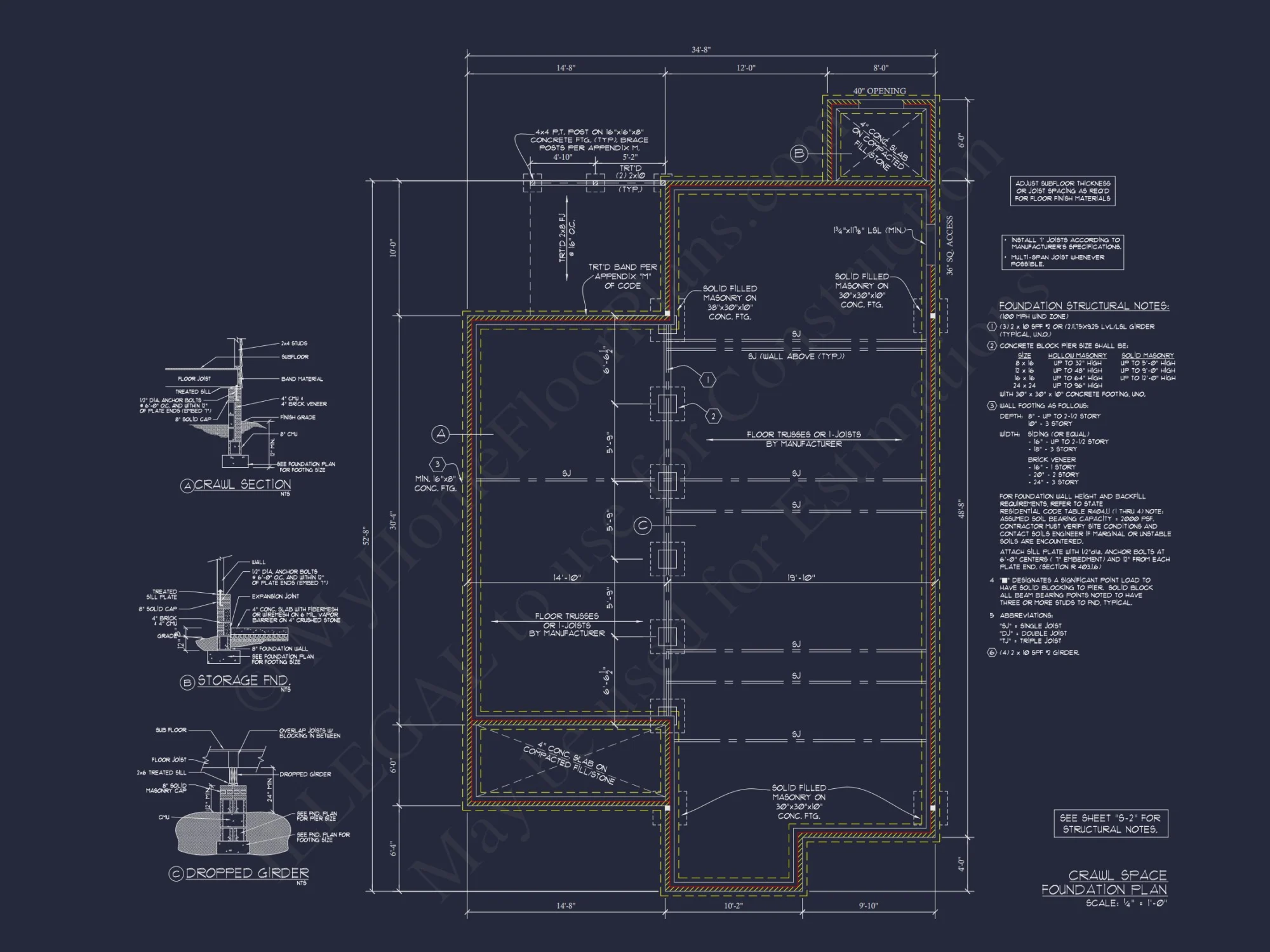 34' WIDE SINGLE STORY house FLOOR PLAN CAD BLUEPRINTS