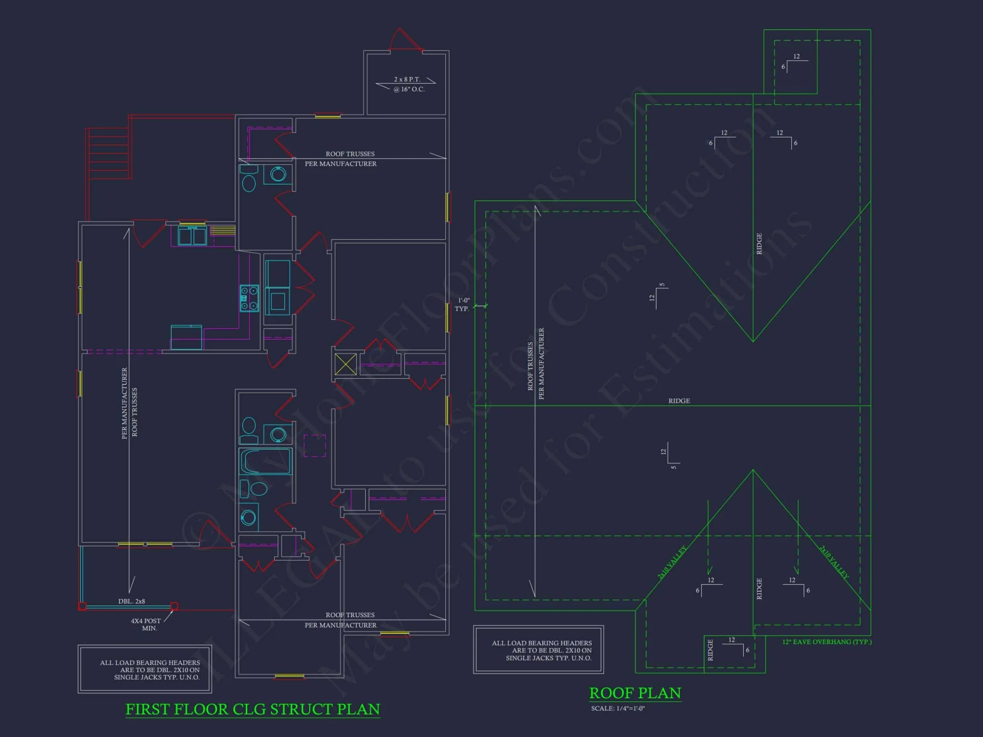 34' WIDE SINGLE STORY house FLOOR PLAN CAD BLUEPRINTS