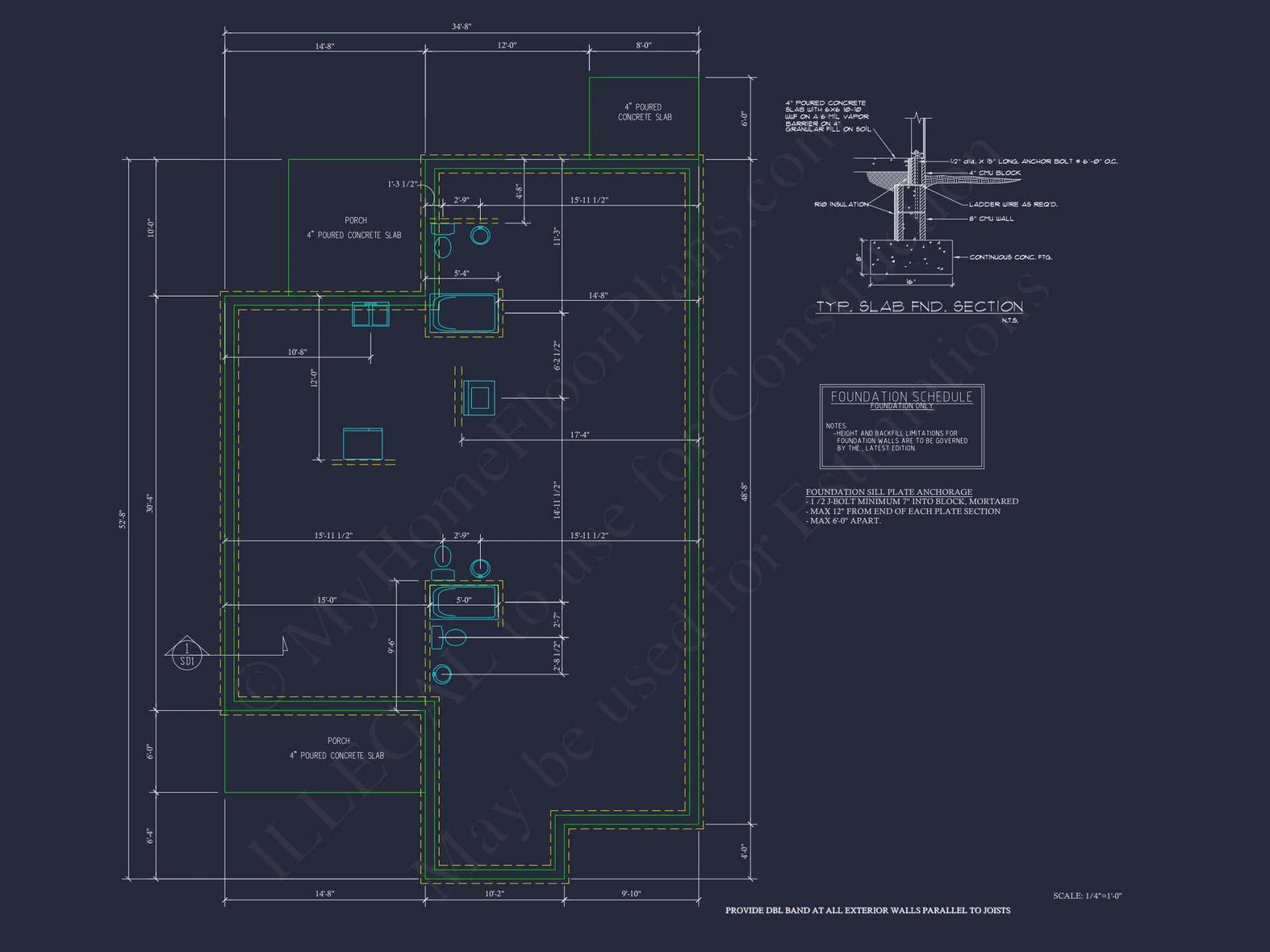 34' WIDE SINGLE STORY house FLOOR PLAN CAD BLUEPRINTS