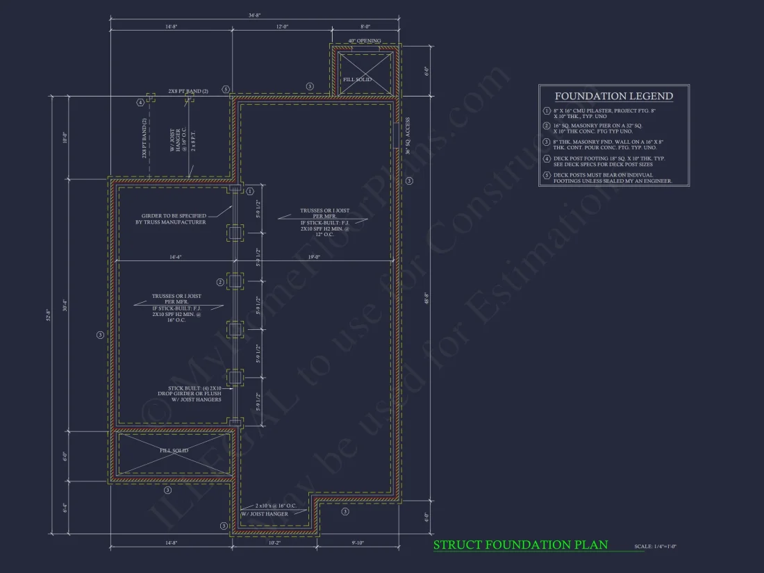 34' WIDE SINGLE STORY house FLOOR PLAN CAD BLUEPRINTS