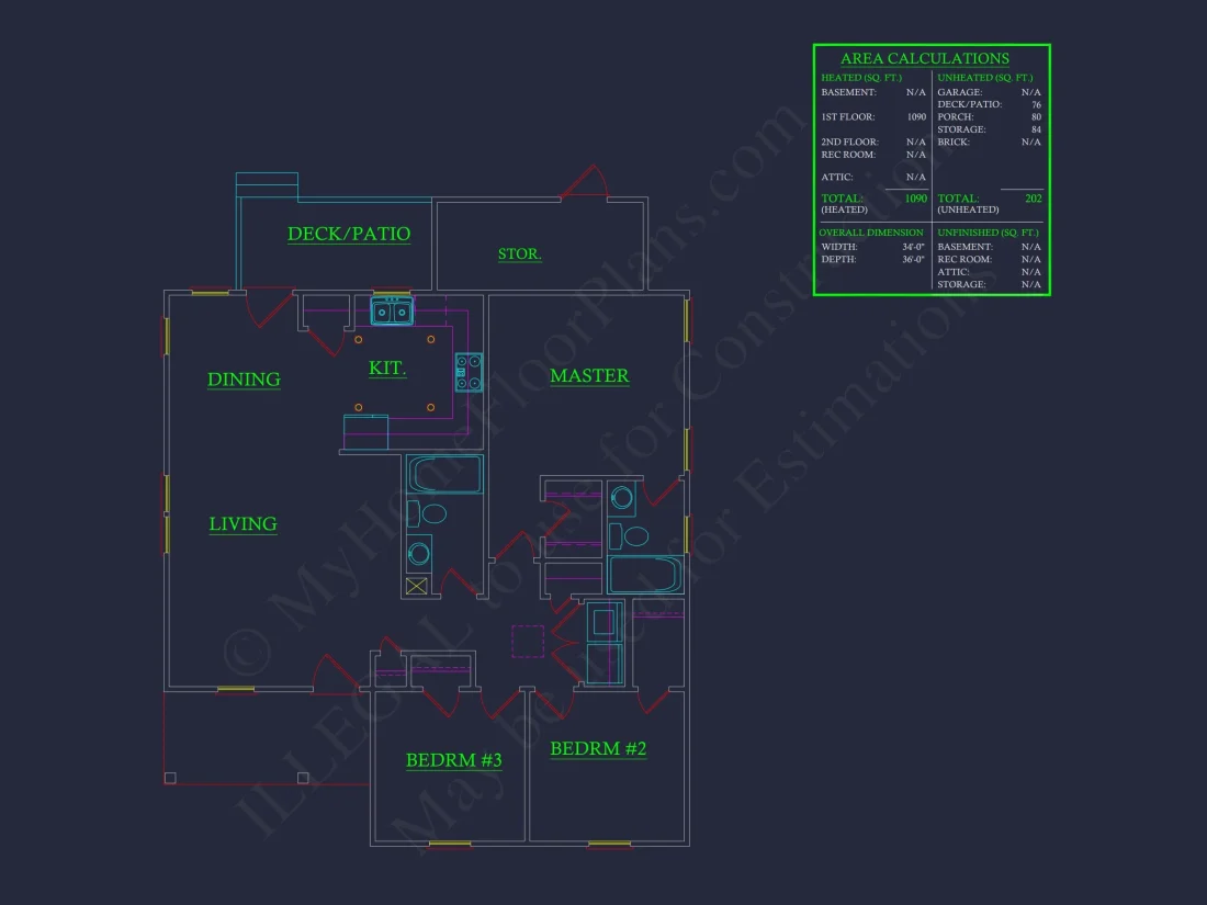 3-Bed CAD Designs & Blueprint