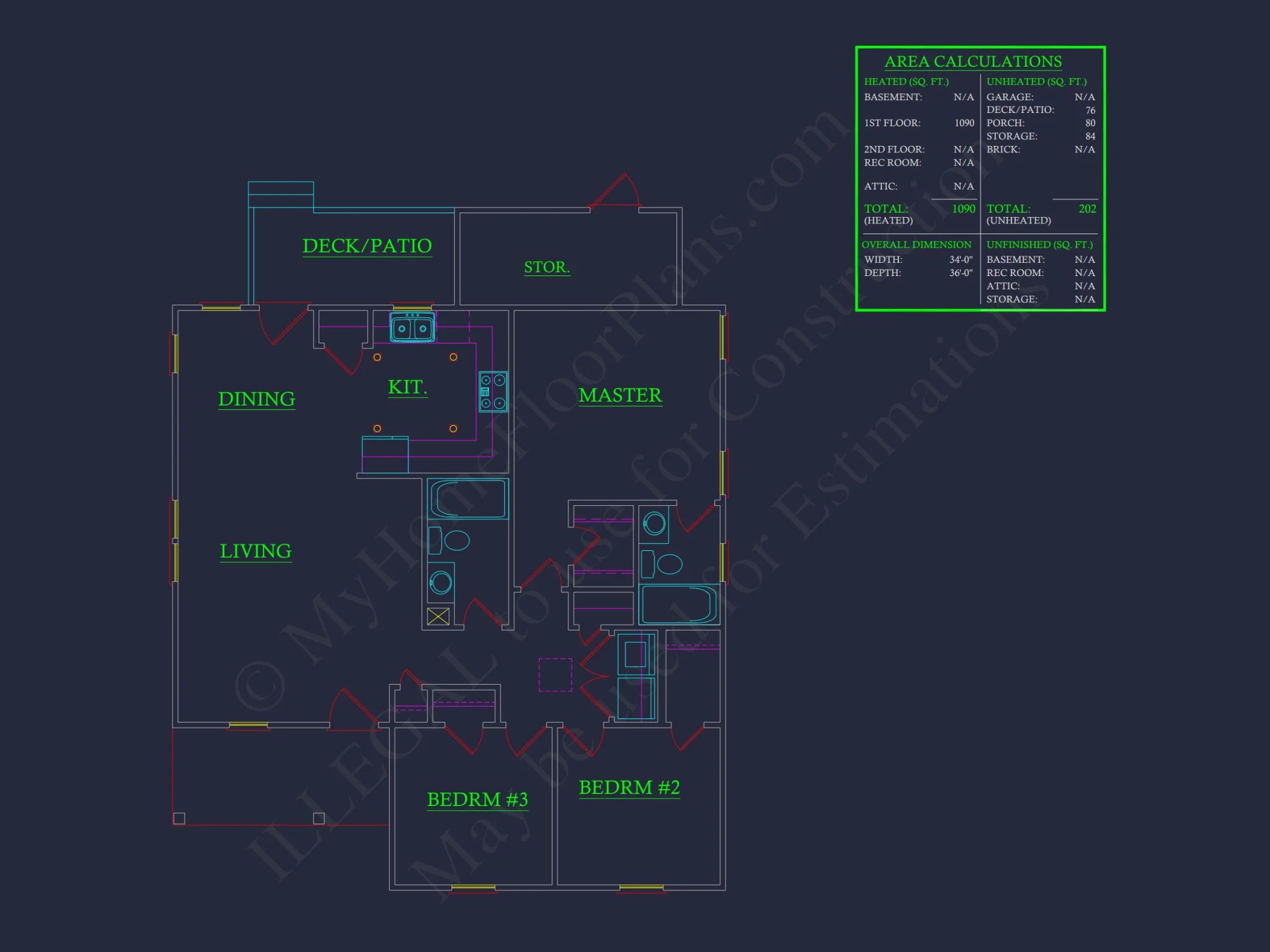 3-Bed CAD Designs & Blueprint