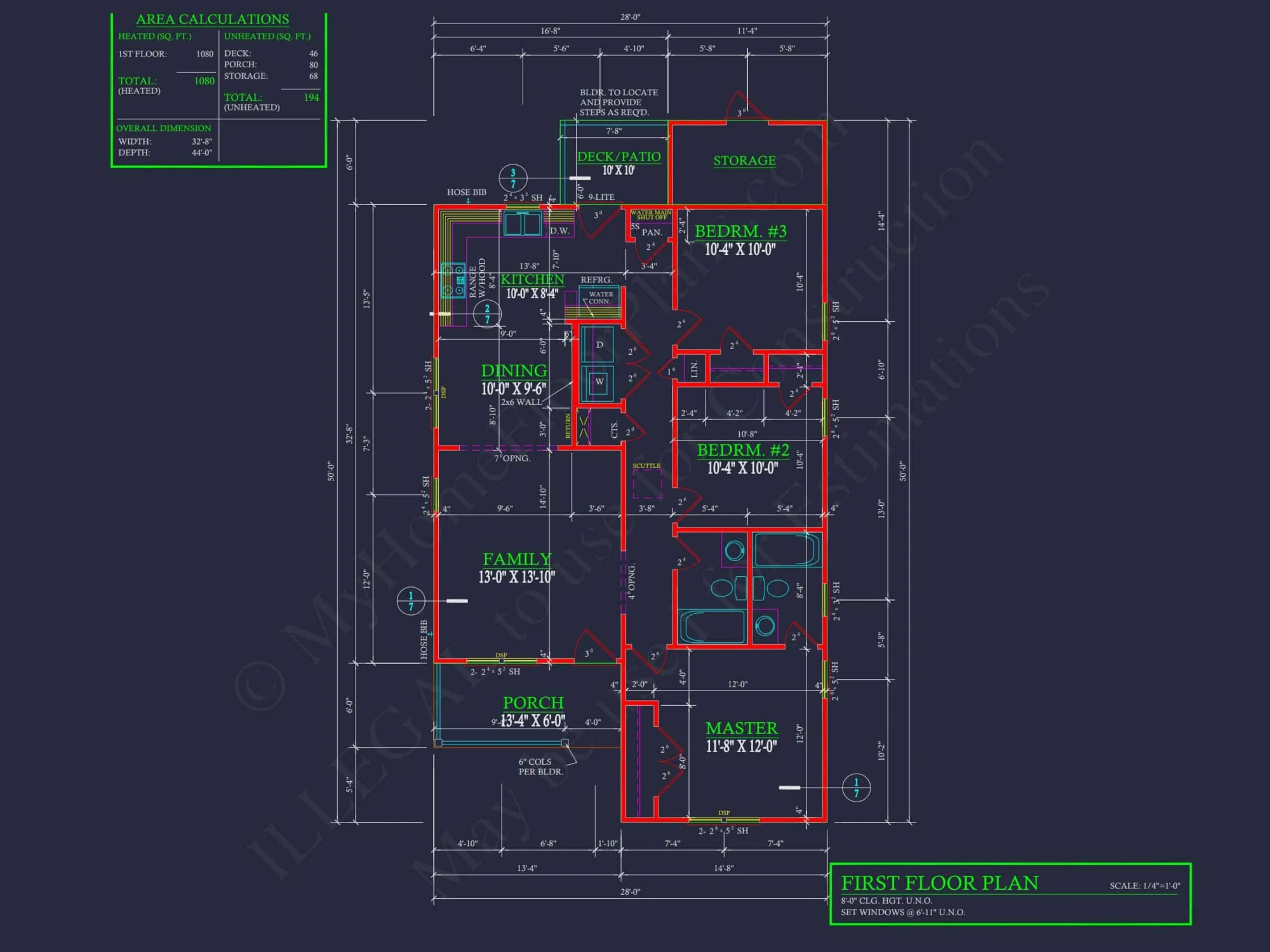 1080 Sq Ft house Plan with 3 Bedrooms