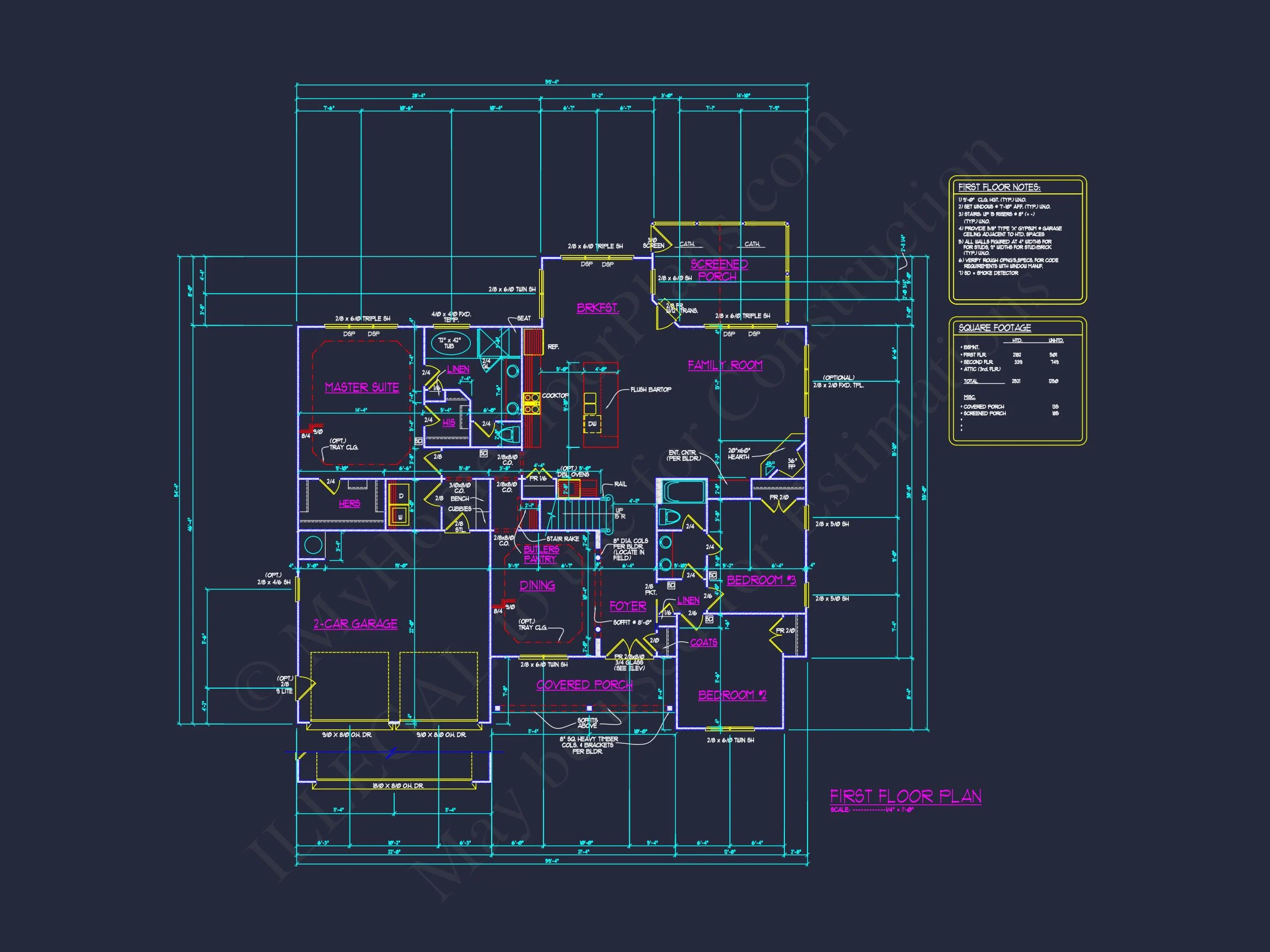14-2030 HOUSE PLAN - 3-Bed, 2-Bath Craftsman Ranch House Plan – 2,521 Sq Ft with Bonus Room & Porch 30 Custom Craftsman house Plan with Detailed Floor Plans, CAD Designs
