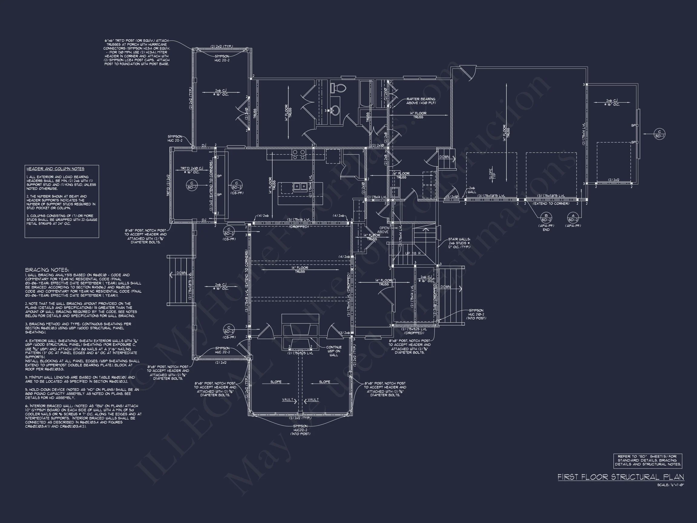 Craftsman house Floor Plan: 2-Story, 3-Bed Blueprint