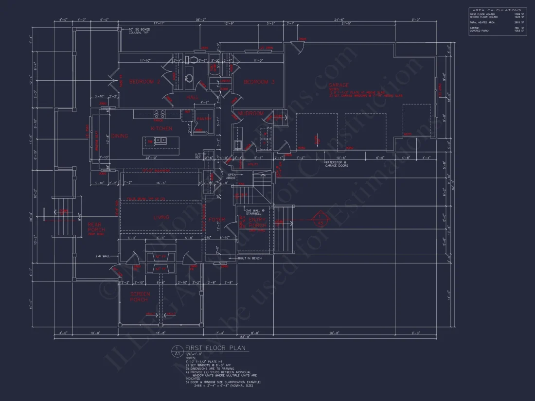 Craftsman house Floor Plan: 2-Story, 3-Bed Blueprint