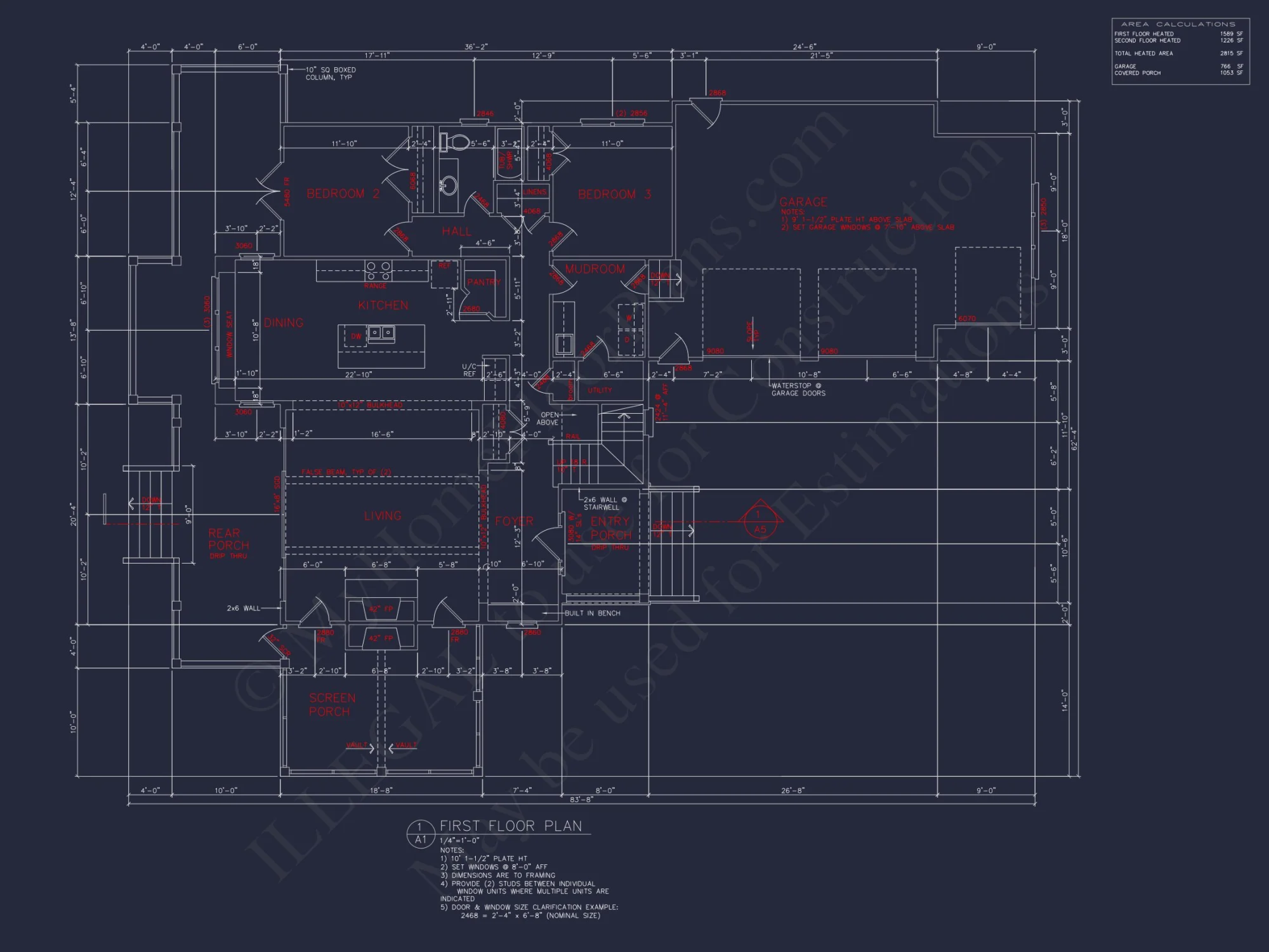 Craftsman house Floor Plan: 2-Story, 3-Bed Blueprint
