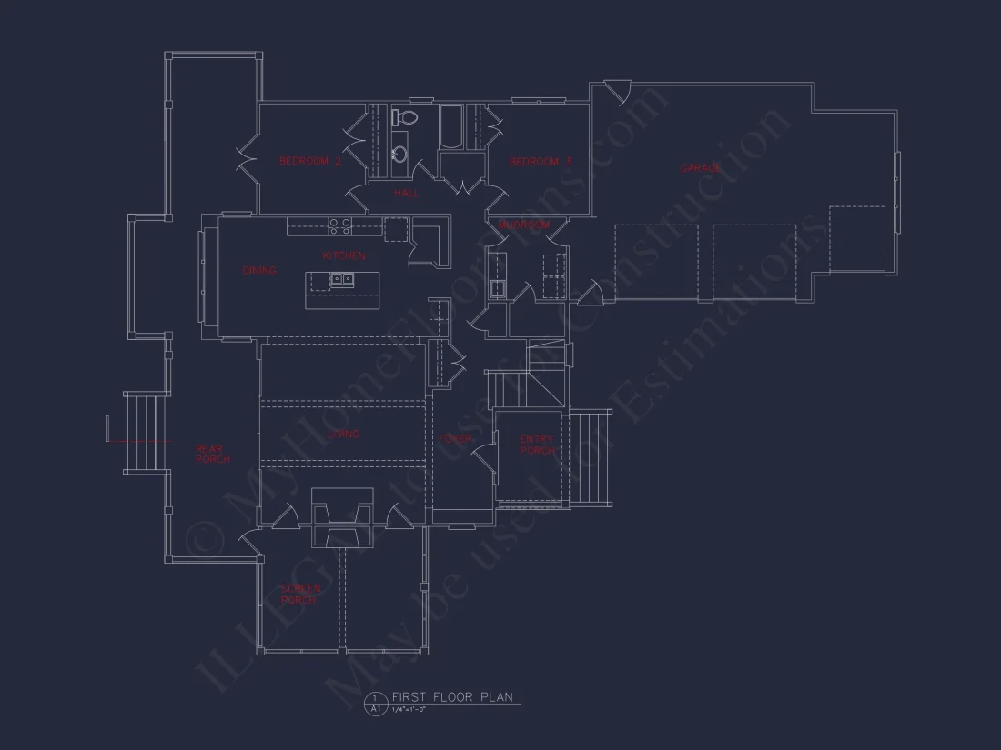 Craftsman house Floor Plan: 2-Story, 3-Bed Blueprint