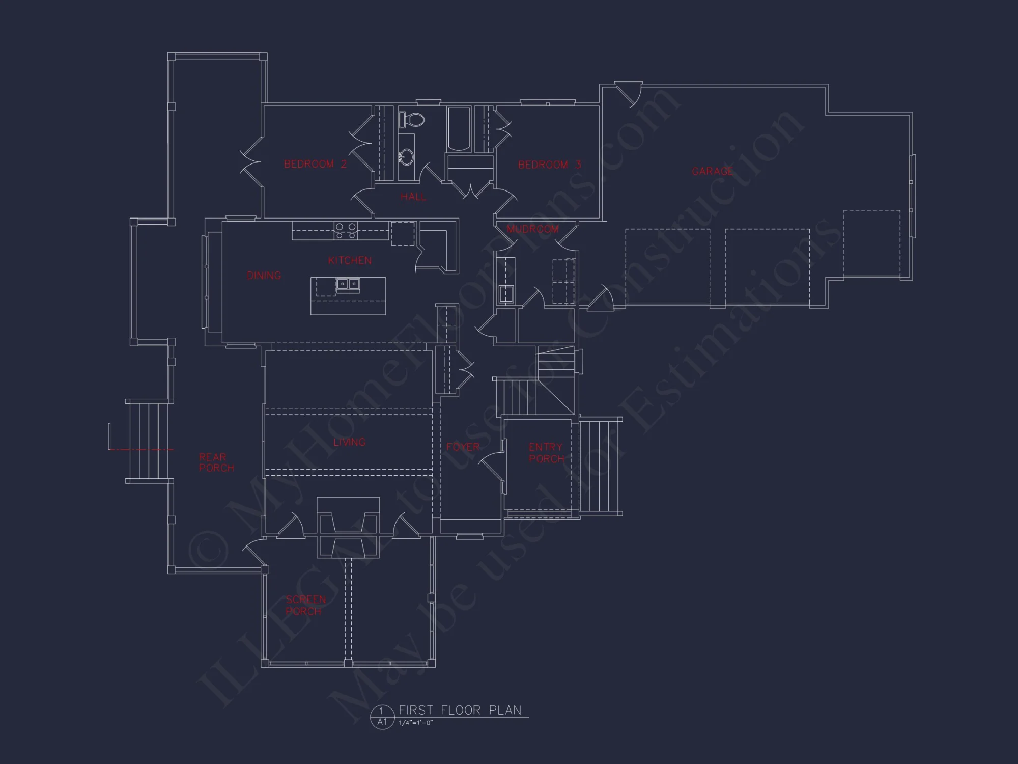 Craftsman house Floor Plan: 2-Story, 3-Bed Blueprint
