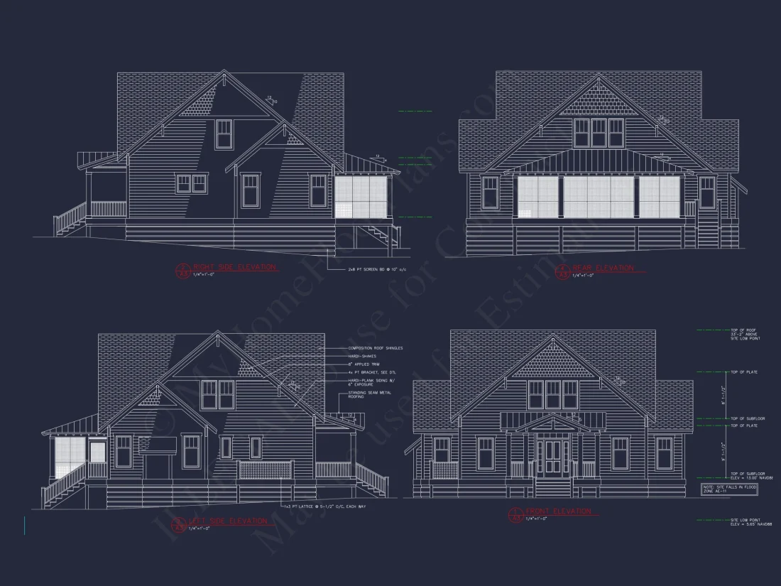 Coastal house Floor Plan: 3-Bed, 2-Story Blueprint