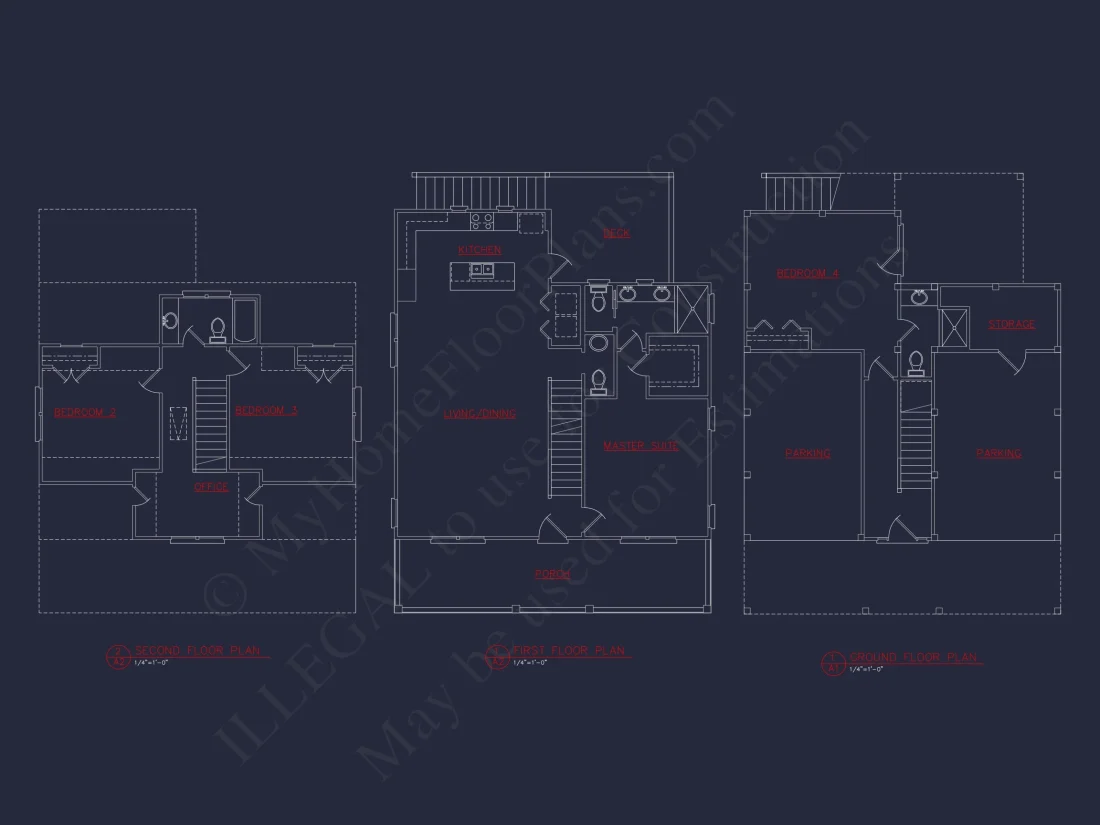 Modern Beach house Floor Plan with 3 Floors and 4 Bedrooms
