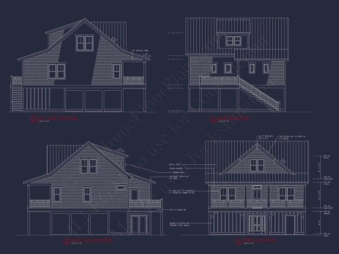 Modern Beach house Floor Plan with 3 Floors and 4 Bedrooms