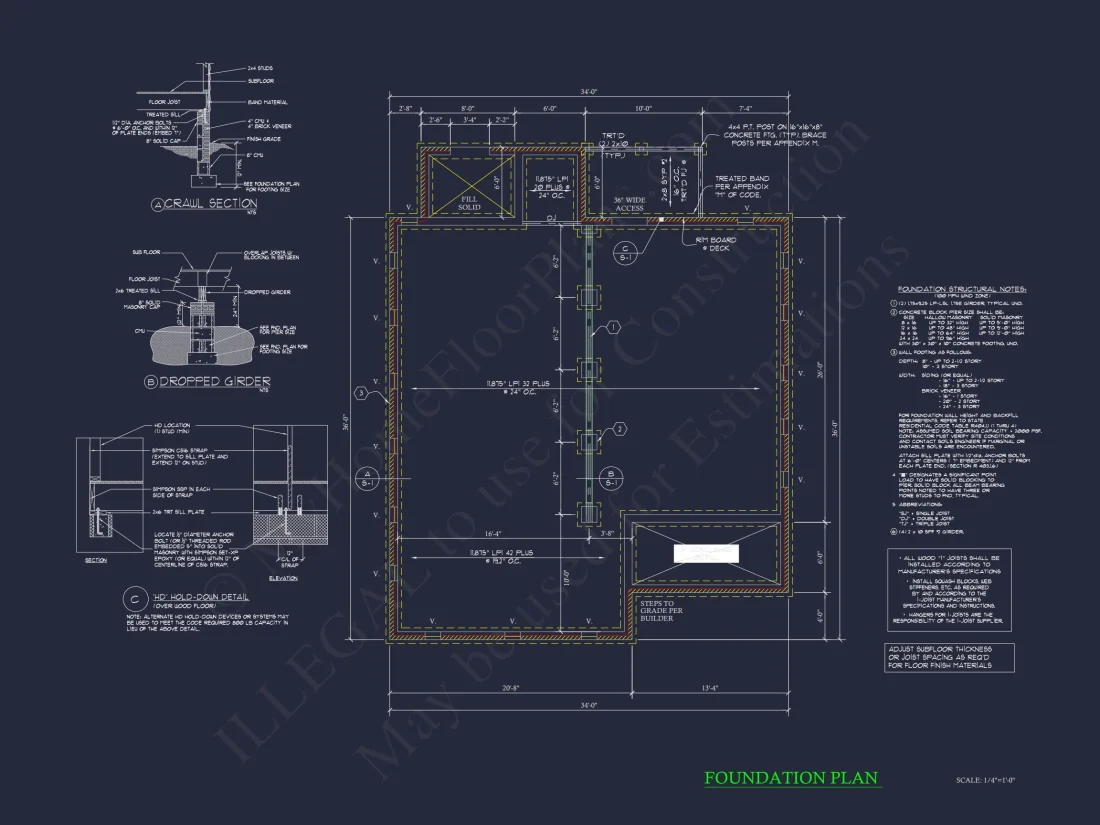 Craftsman Bungalow Small house CAD Blueprint Floor Plan