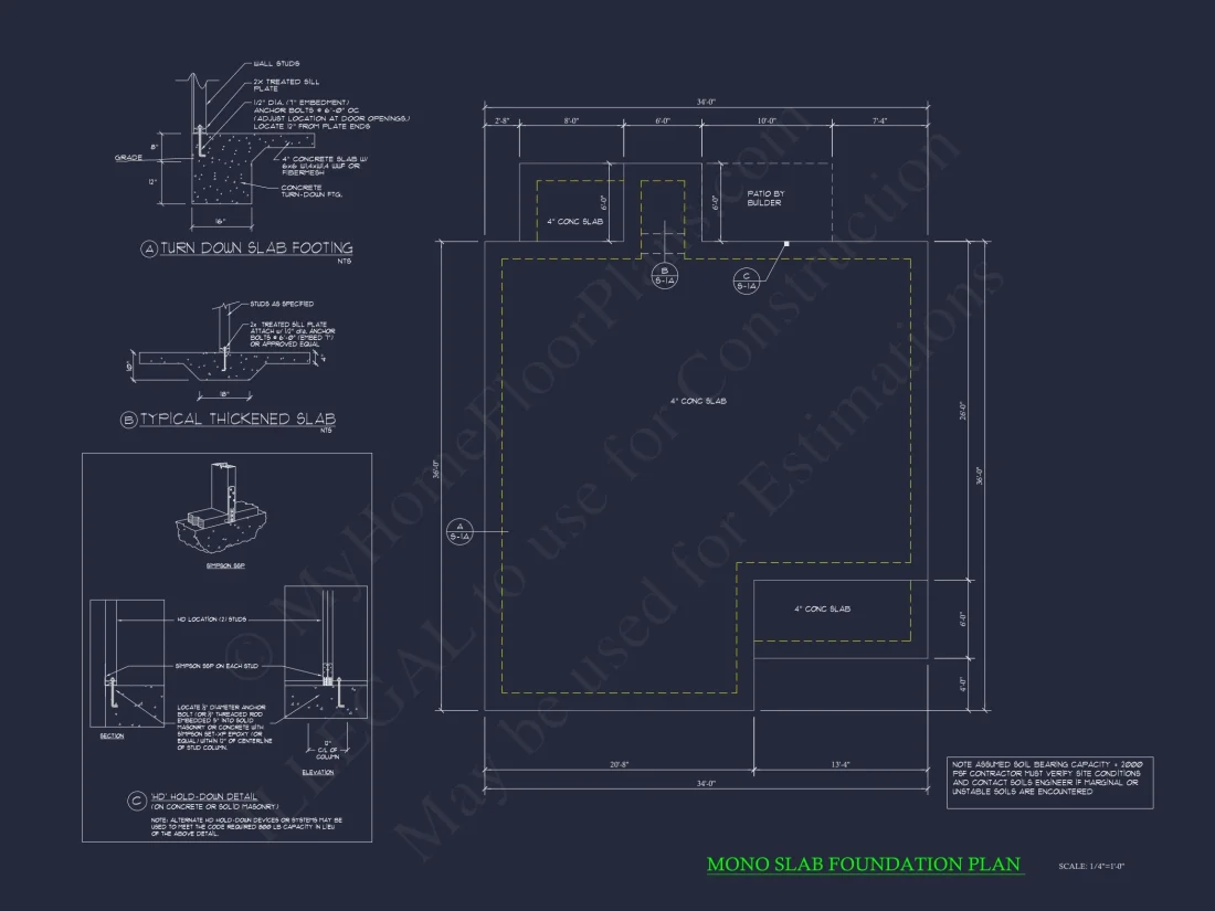 Craftsman Bungalow Small house CAD Blueprint Floor Plan