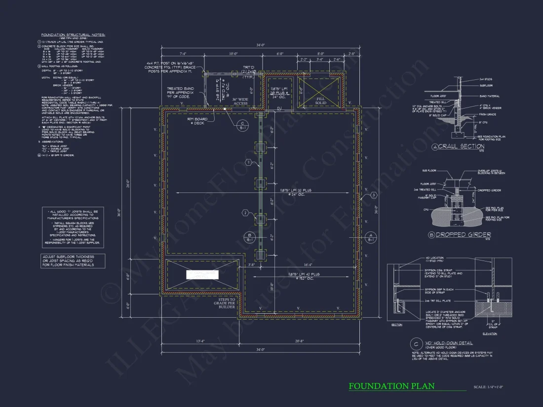 Craftsman Bungalow Small house CAD Blueprint Floor Plan