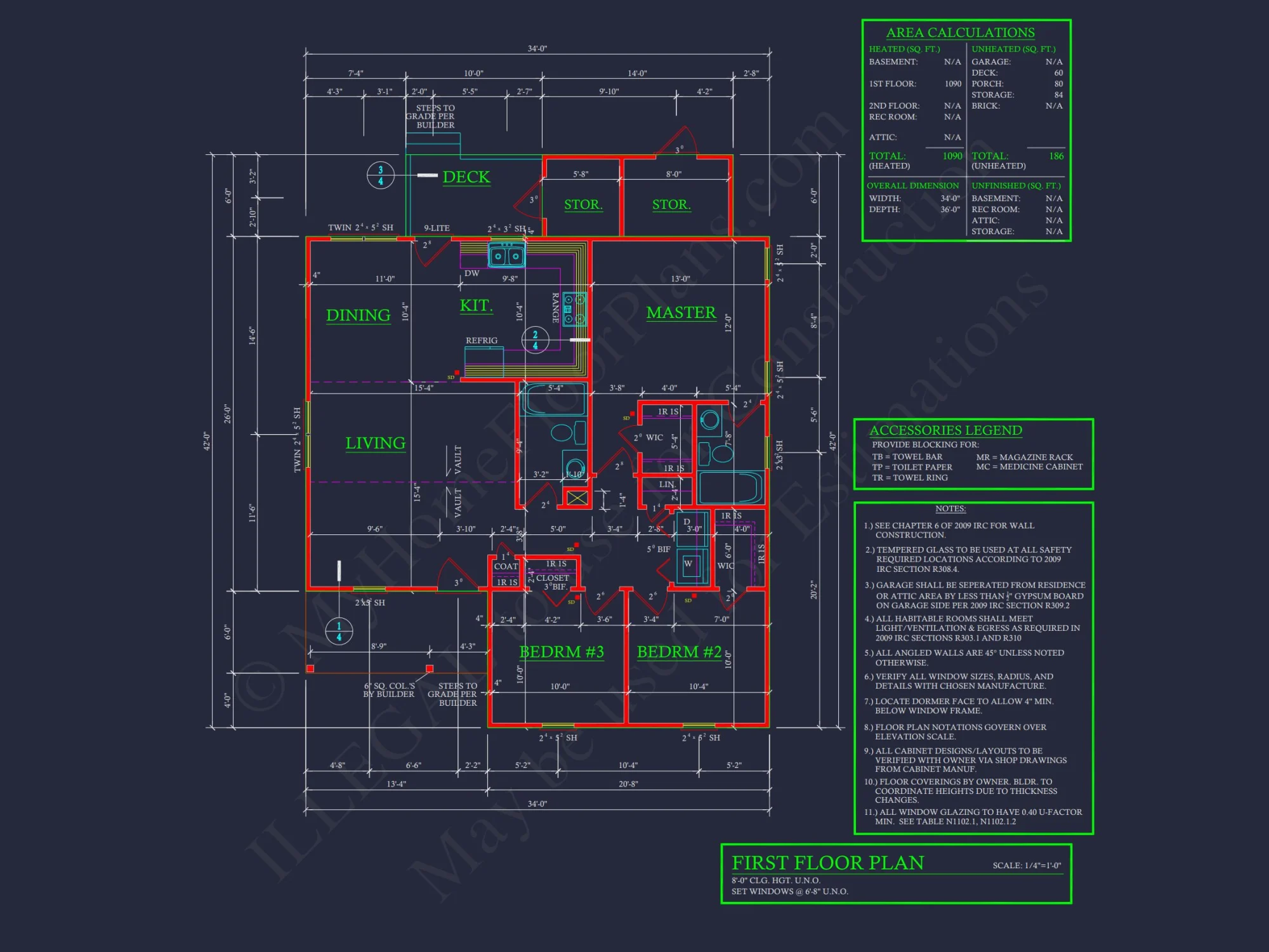 Craftsman Bungalow Small house CAD Blueprint Floor Plan