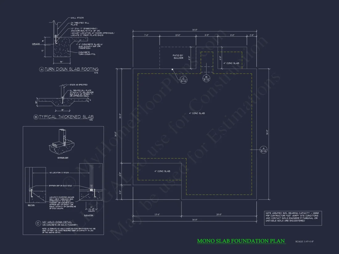 Craftsman Bungalow Small house CAD Blueprint Floor Plan