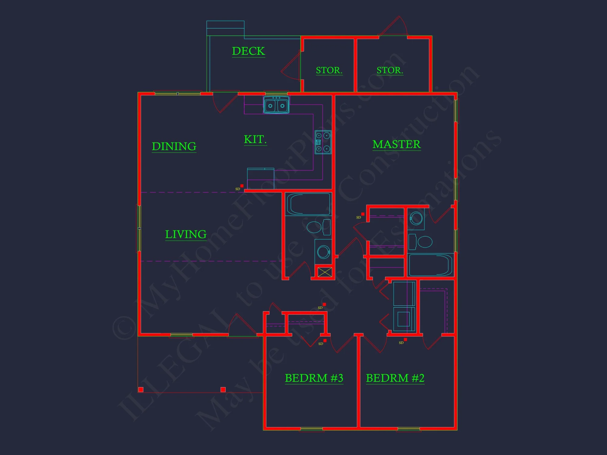 Craftsman Bungalow Small house CAD Blueprint Floor Plan
