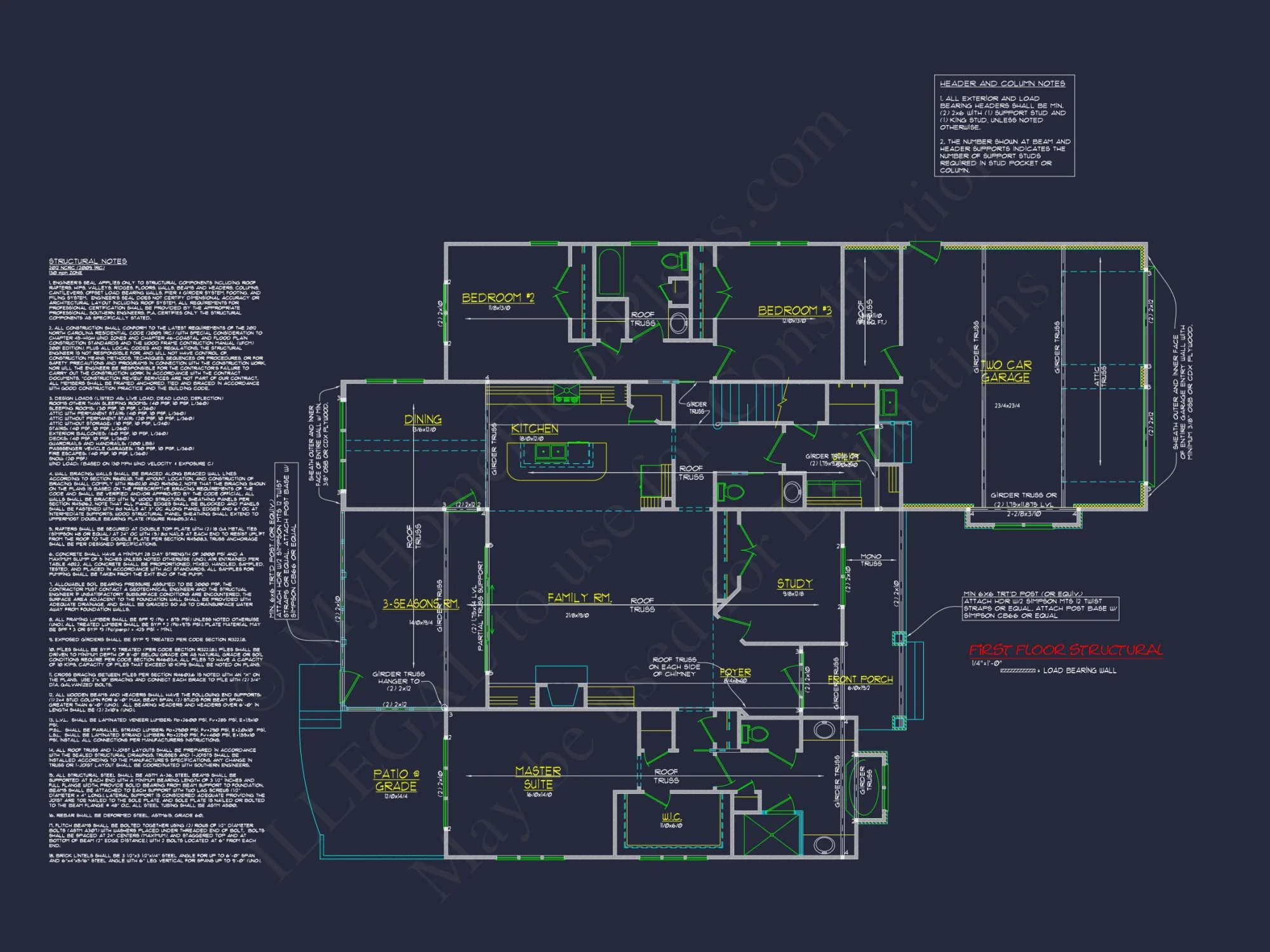 Craftsman house Plan: 2-Story, 3-Bed, 2-Bath Floor Plan