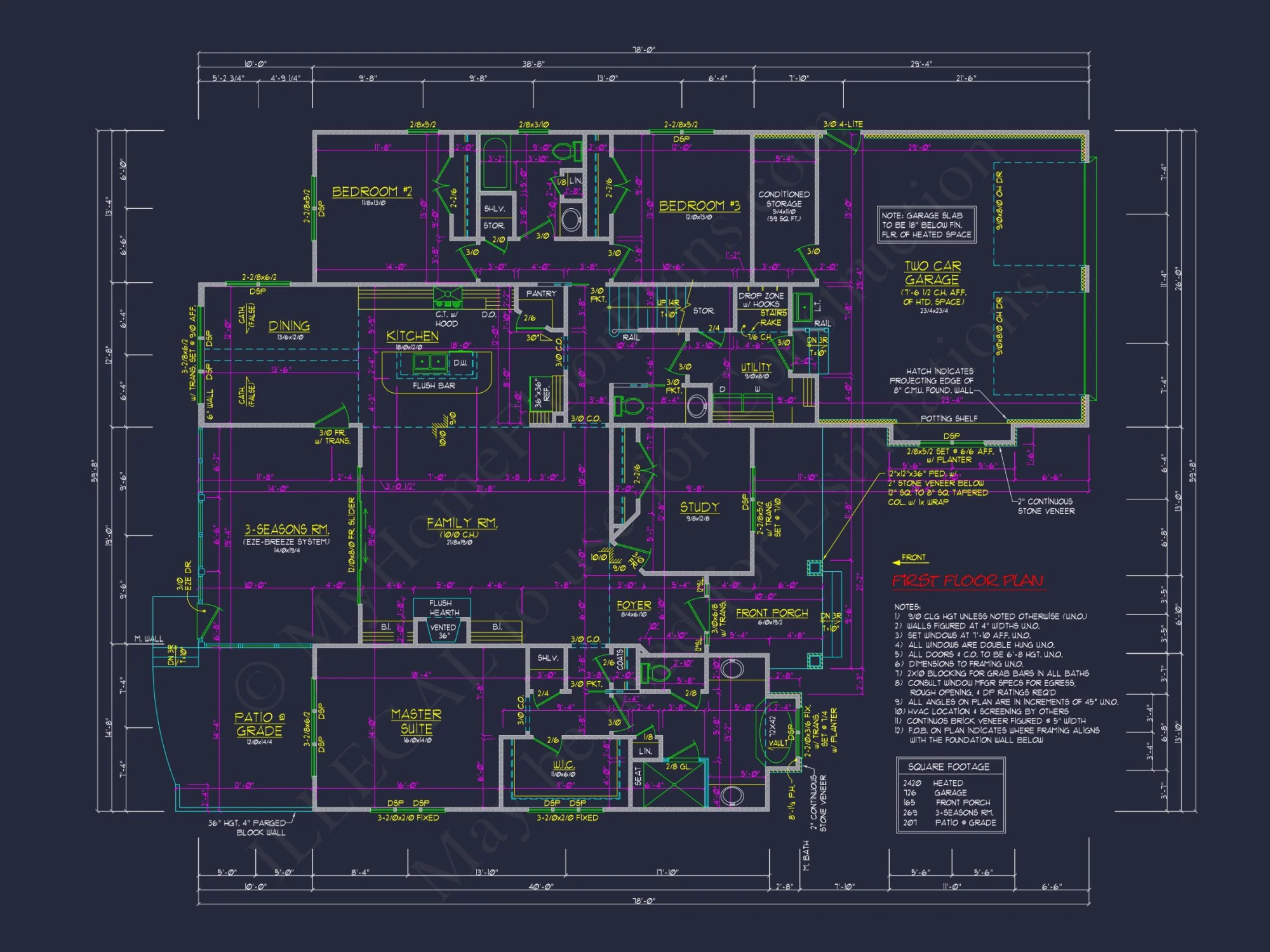 Craftsman house Plan: 2-Story, 3-Bed, 2-Bath Floor Plan