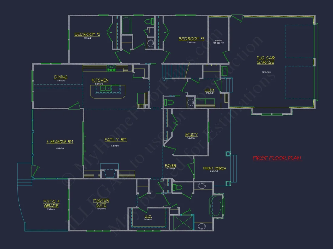 Craftsman house Plan: 2-Story, 3-Bed, 2-Bath Floor Plan