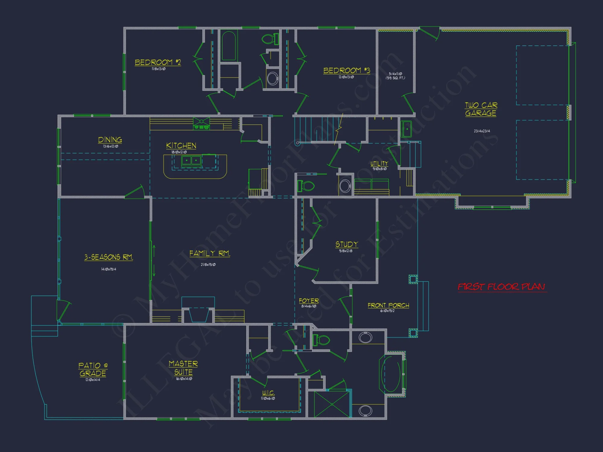 Craftsman house Plan: 2-Story, 3-Bed, 2-Bath Floor Plan