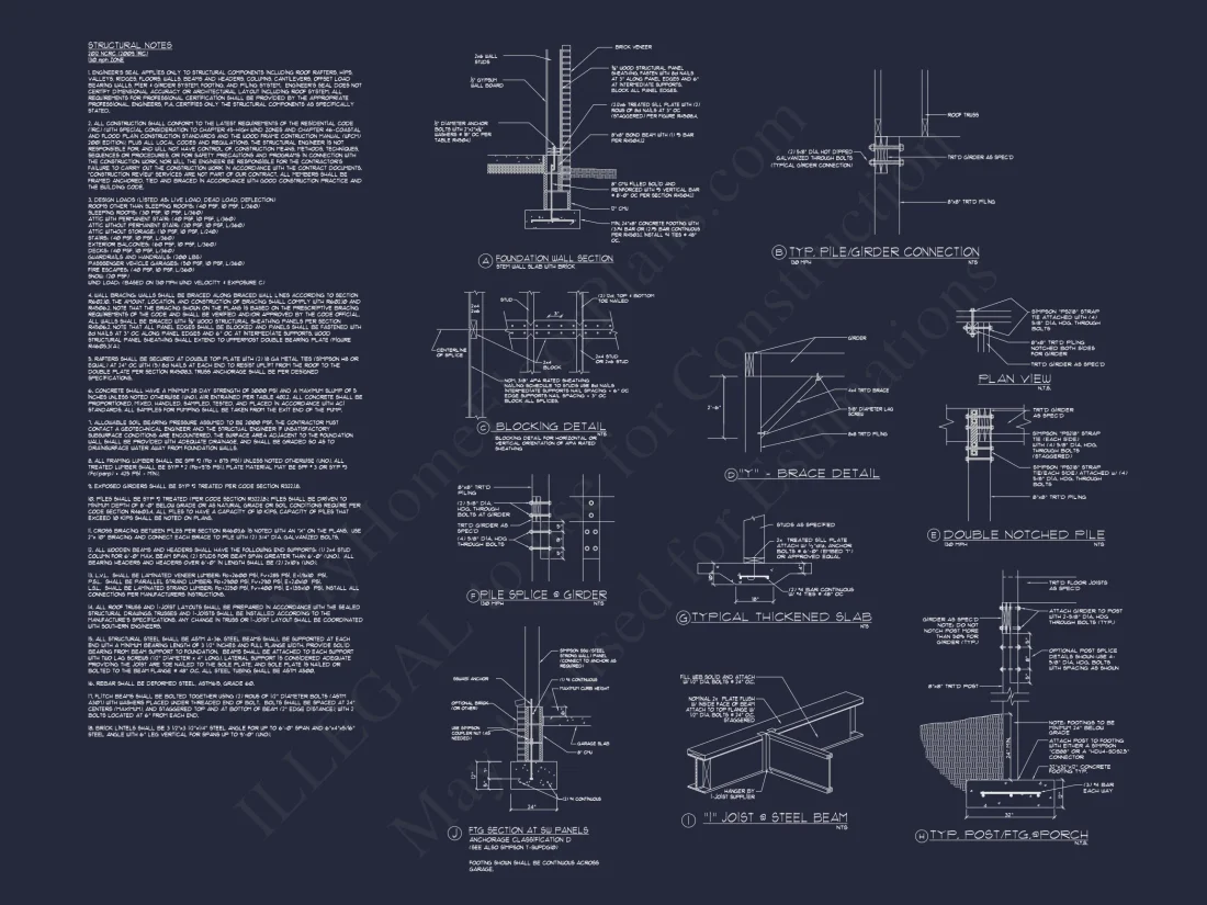 Coastal house Floor Plan: 3-Story, 3-Bed, 2-Bath, CAD Blueprint