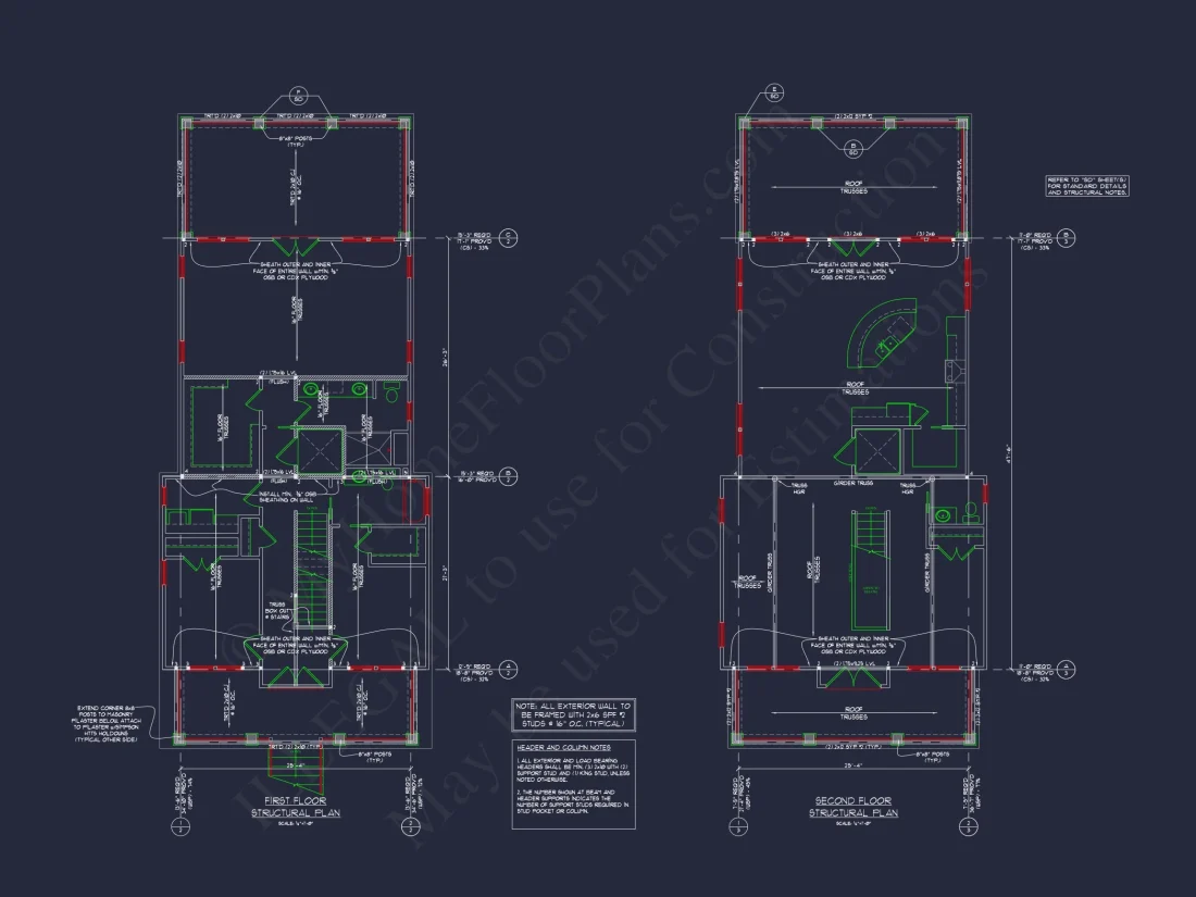 Coastal house Floor Plan: 3-Story, 3-Bed, 2-Bath, CAD Blueprint