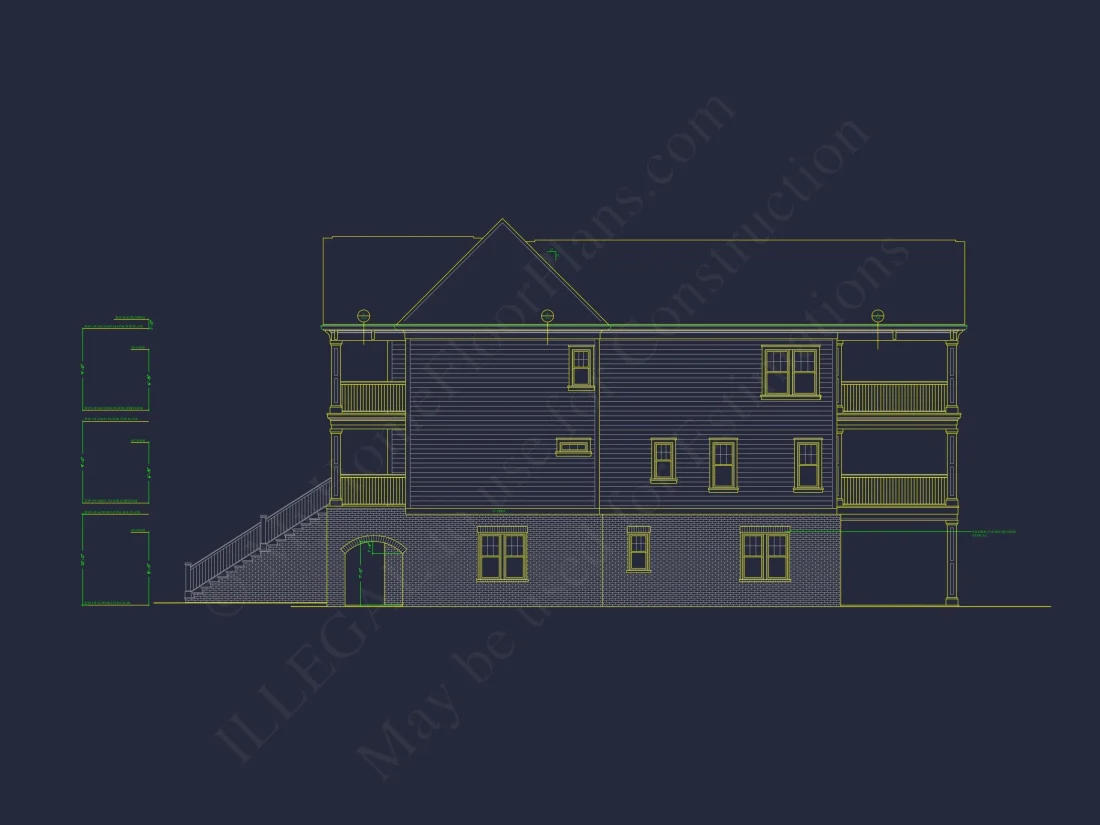Coastal house Floor Plan: 3-Story, 3-Bed, 2-Bath, CAD Blueprint