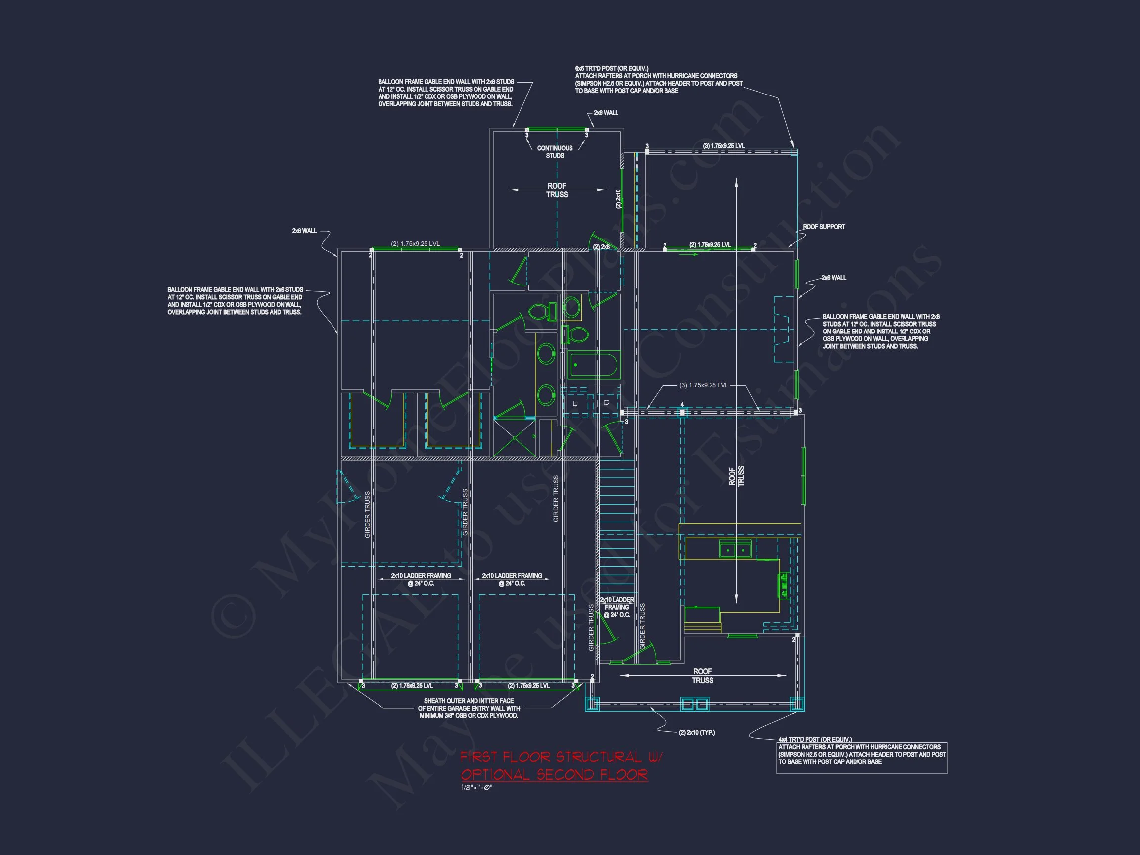 Craftsman house Floor Plan: 3 Bed, 2 Bath, 2 Story Blueprint