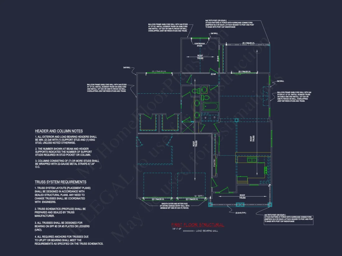 Craftsman house Floor Plan: 3 Bed, 2 Bath, 2 Story Blueprint