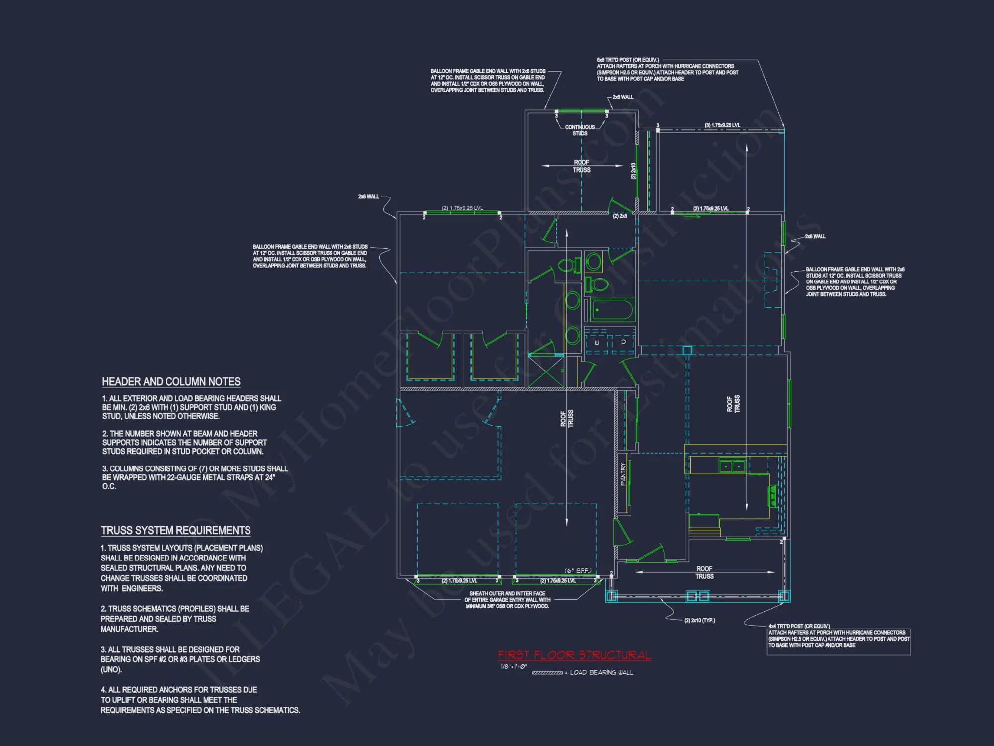 Craftsman house Floor Plan: 3 Bed, 2 Bath, 2 Story Blueprint