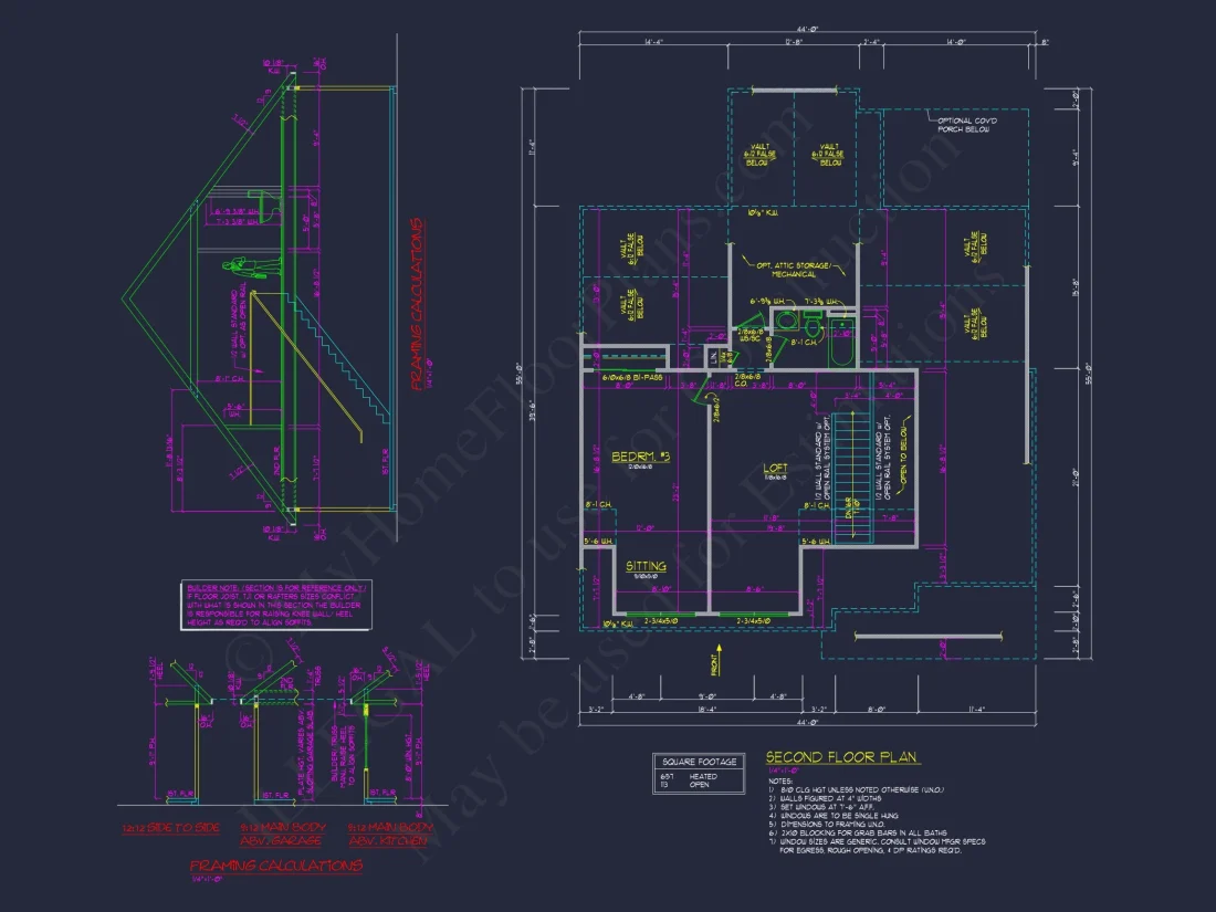Craftsman house Floor Plan: 3 Bed, 2 Bath, 2 Story Blueprint