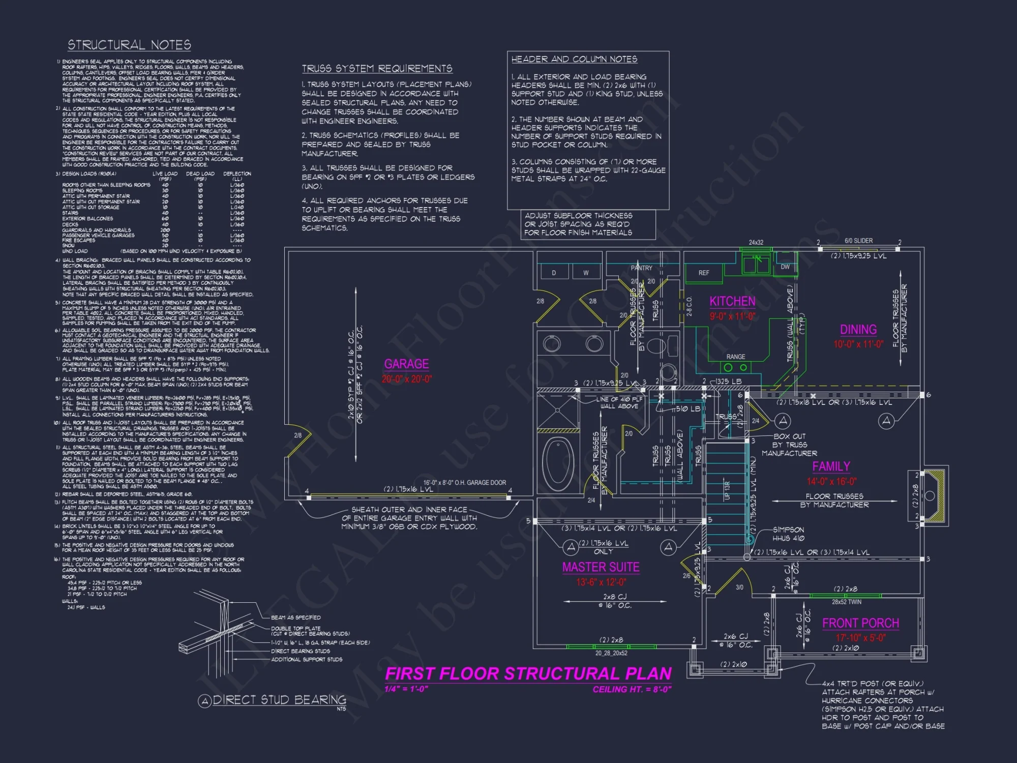 Modern Colonial Revival house Plan with 4 Bedrooms & CAD Blueprint