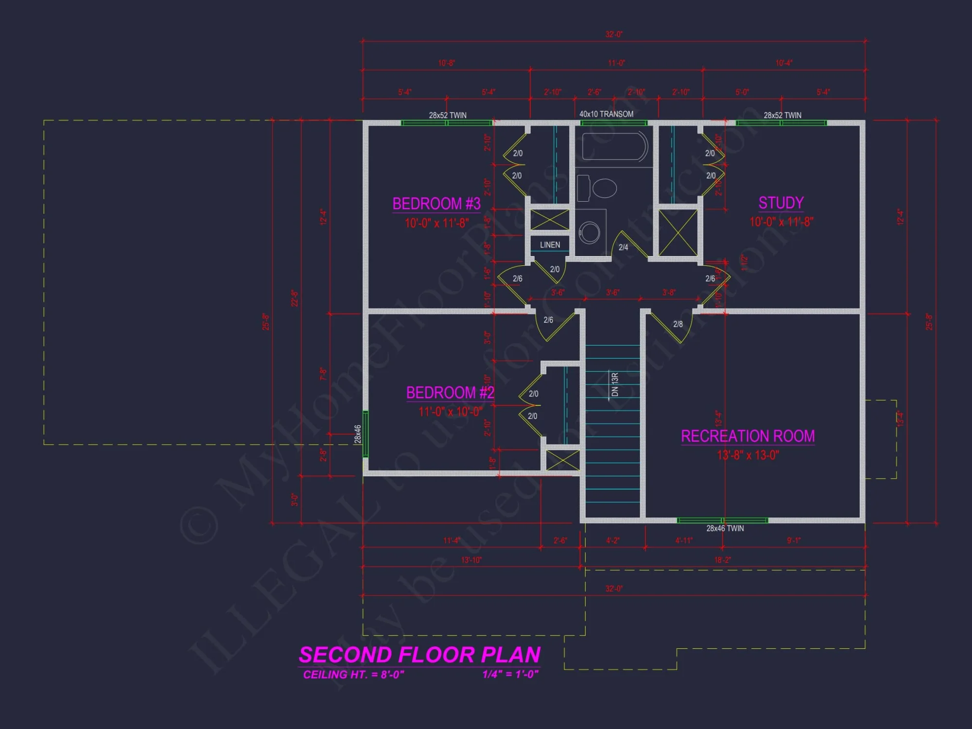 Modern Colonial Revival house Plan with 4 Bedrooms & CAD Blueprint
