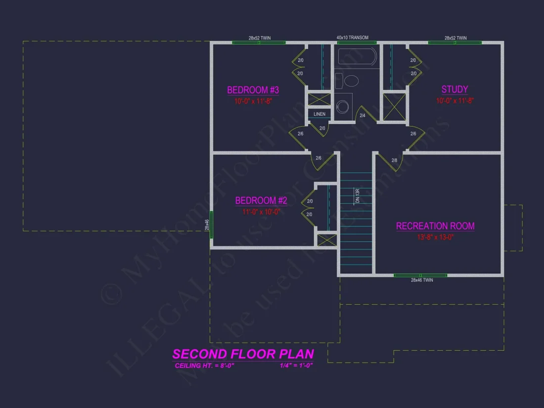 Modern Colonial Revival house Plan with 4 Bedrooms & CAD Blueprint