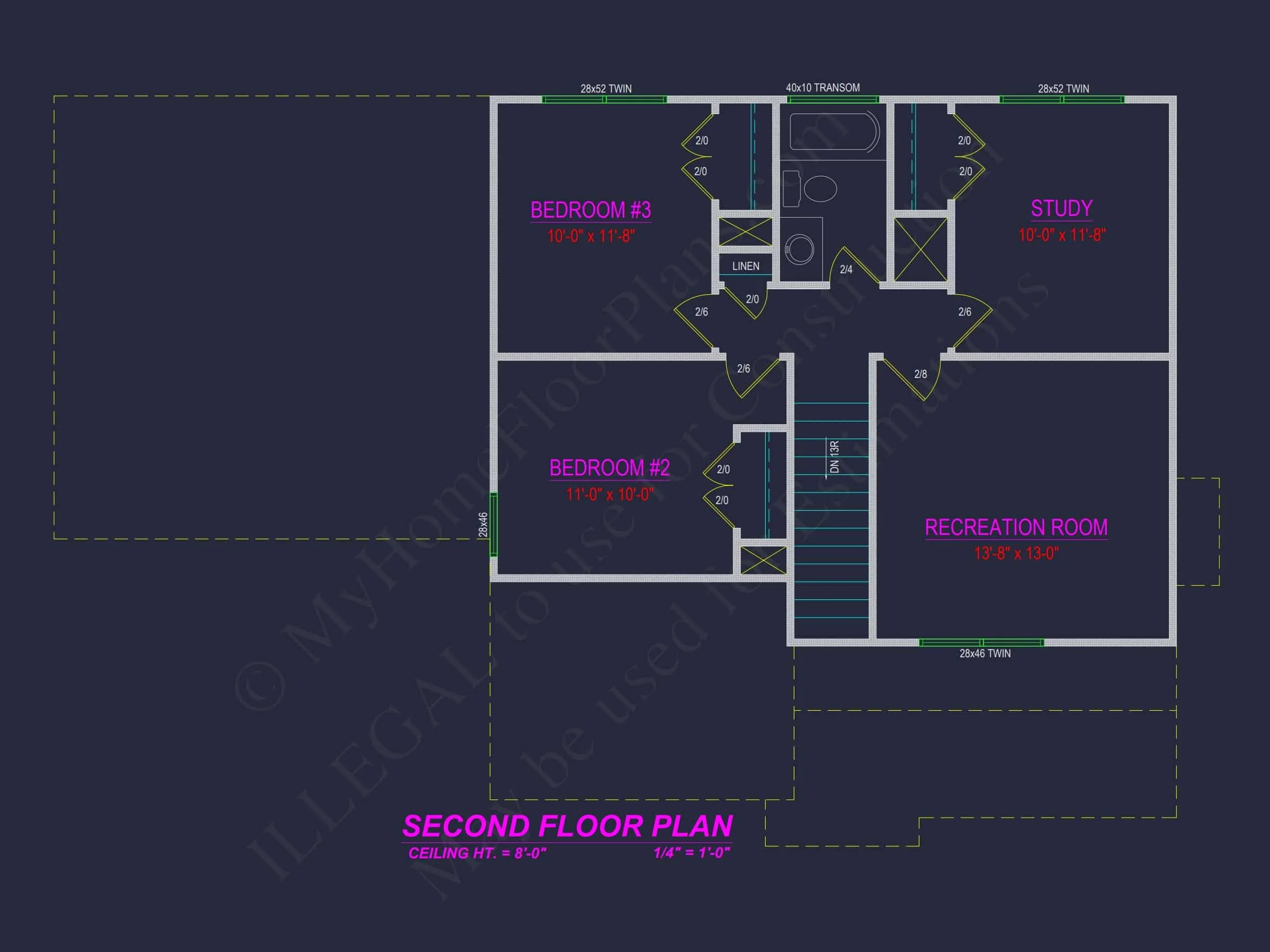 Modern Colonial Revival house Plan with 4 Bedrooms & CAD Blueprint