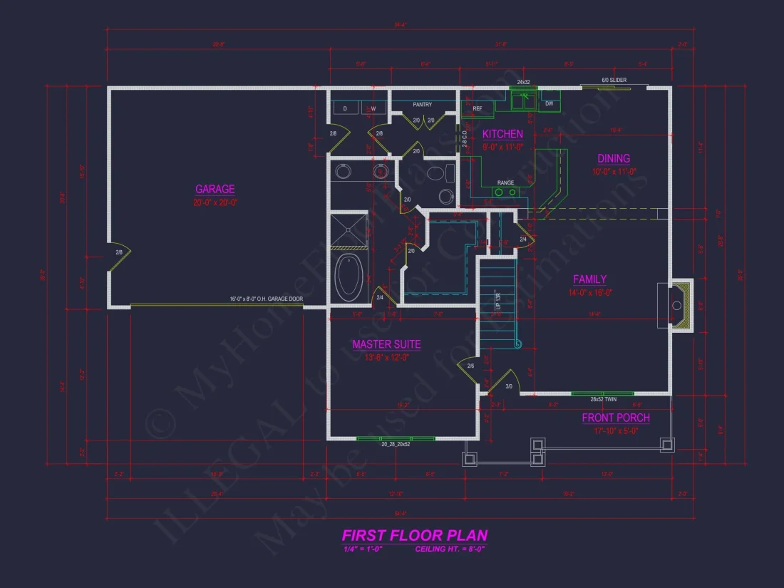 Modern Colonial Revival house Plan with 4 Bedrooms & CAD Blueprint