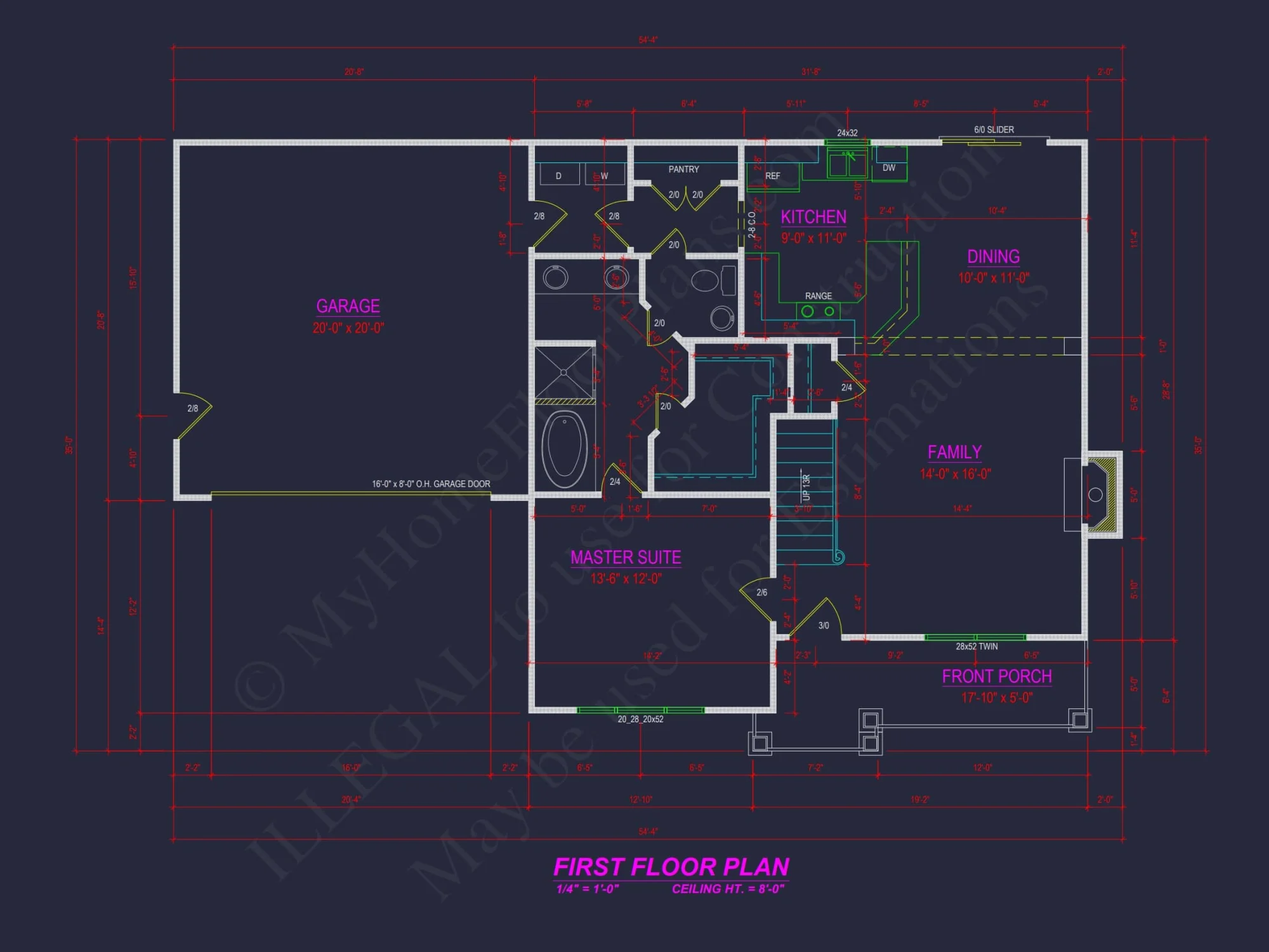 Modern Colonial Revival house Plan with 4 Bedrooms & CAD Blueprint