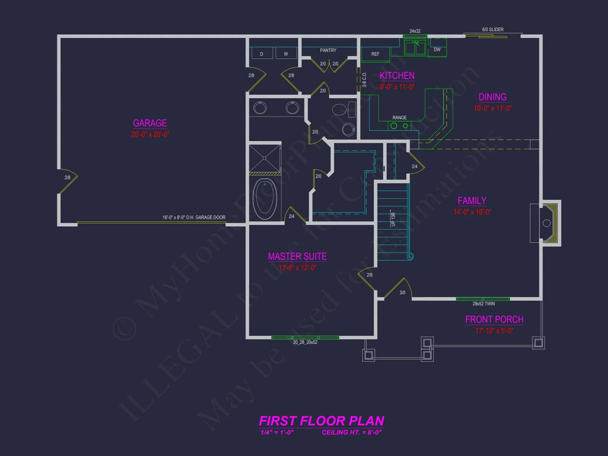 Modern Colonial Revival house Plan with 4 Bedrooms & CAD Blueprint